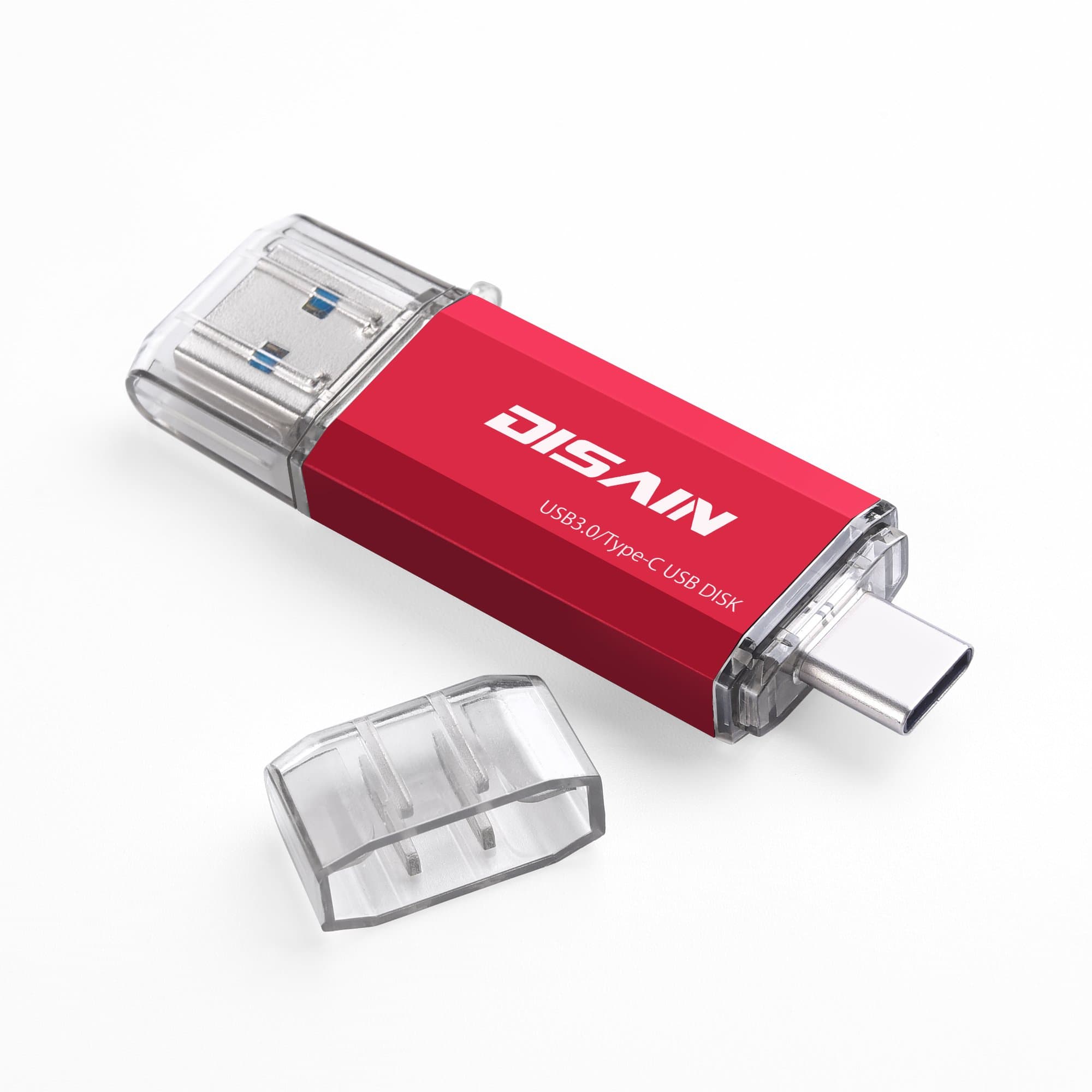 DISAIN Type C Dual USB Flash Drive(USB 3.1 Gen1+USB 3.0) Portable U Disk External Storage Pad Mac Memory Stick Data Storage Flash Drive for Computers Phones (32G, Red)