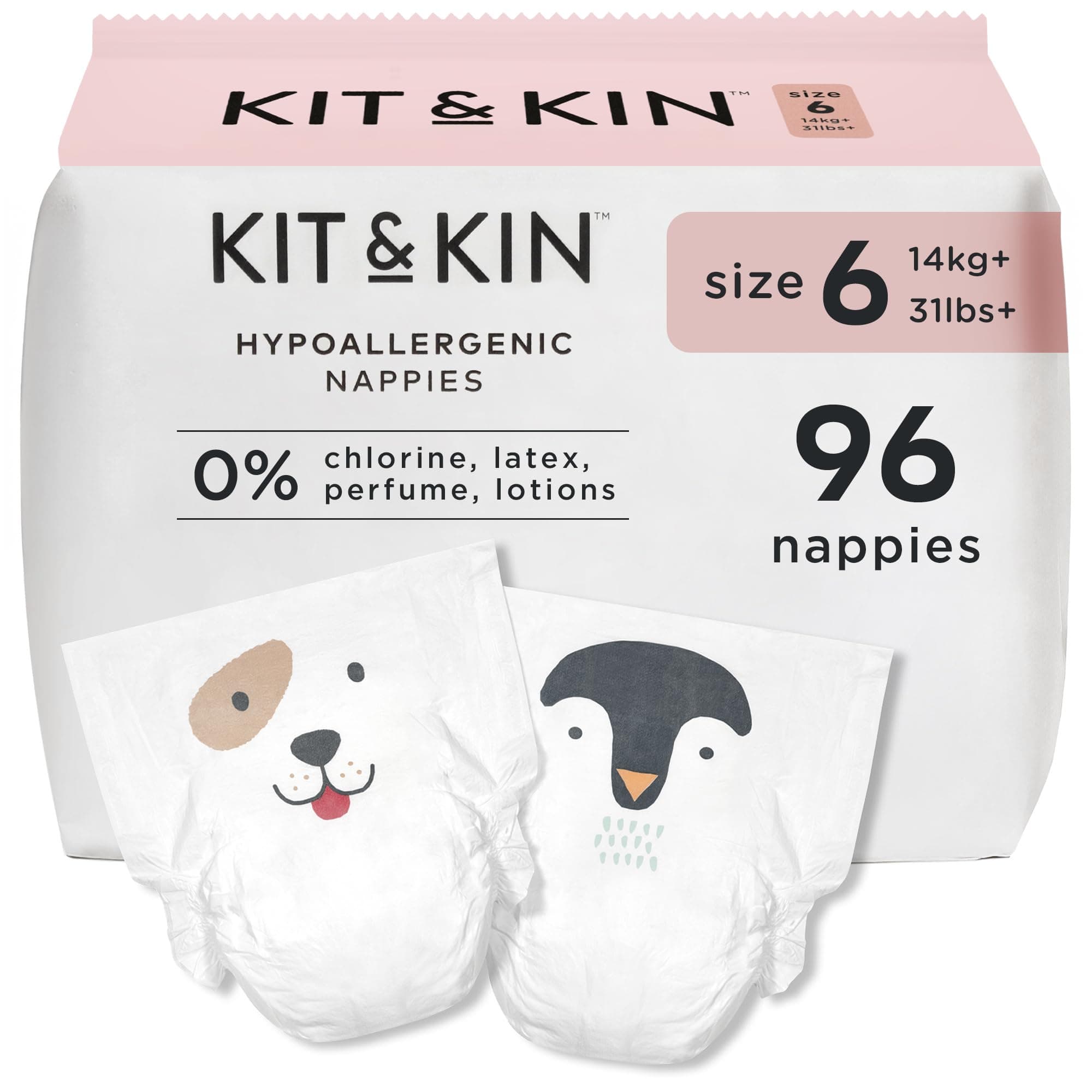 Premium Baby Nappies Size 6 | 14+ kgs / 31+ lbs | Pack of 96 Nappies | Plant-Based Materials On Baby's Skin | Hypoallergenic | Superior up to 12 Hour Leak Protection