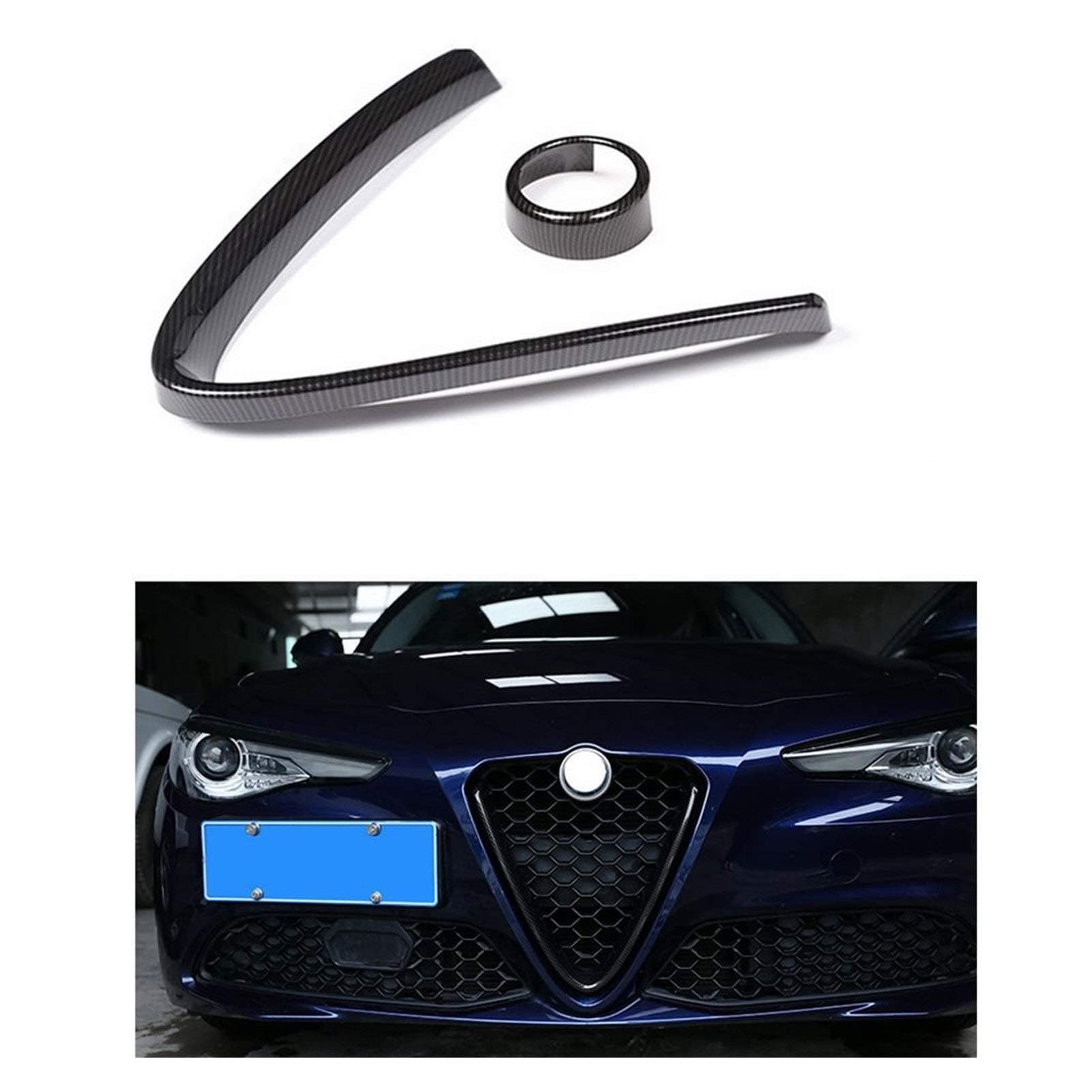 XHSM Front Bumper Air Grille Trim And Emblem Sticker Cover Carbon Fiber For Alfa Romeo Giulia Quadrifoglio 2017 2018 Car decoration