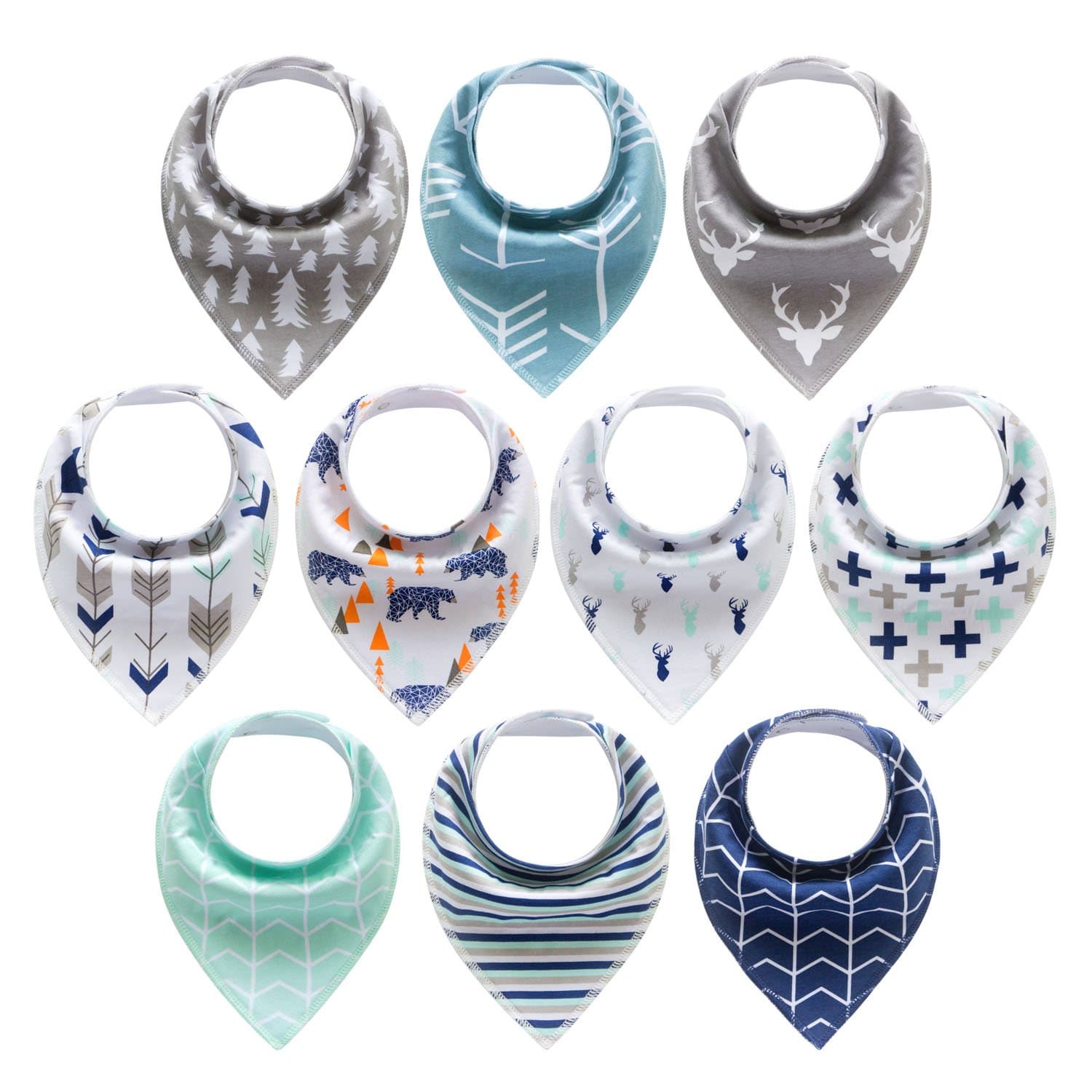 10-Pack Baby Bandana Drool Bibs for Drooling and Teething Boys Girls