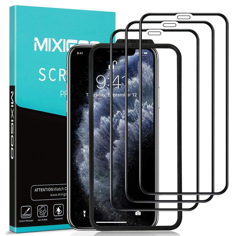 mixigoo 3 Packs Full Coverage Tempered Glass for iPhone 11 Pro Max/XS Max, 9H Hardness XS Max Screen Protector [Easy to Install Frame] Anti Scratch Glass Protector for iPhone 11 Pro Max/XS Max -6.5