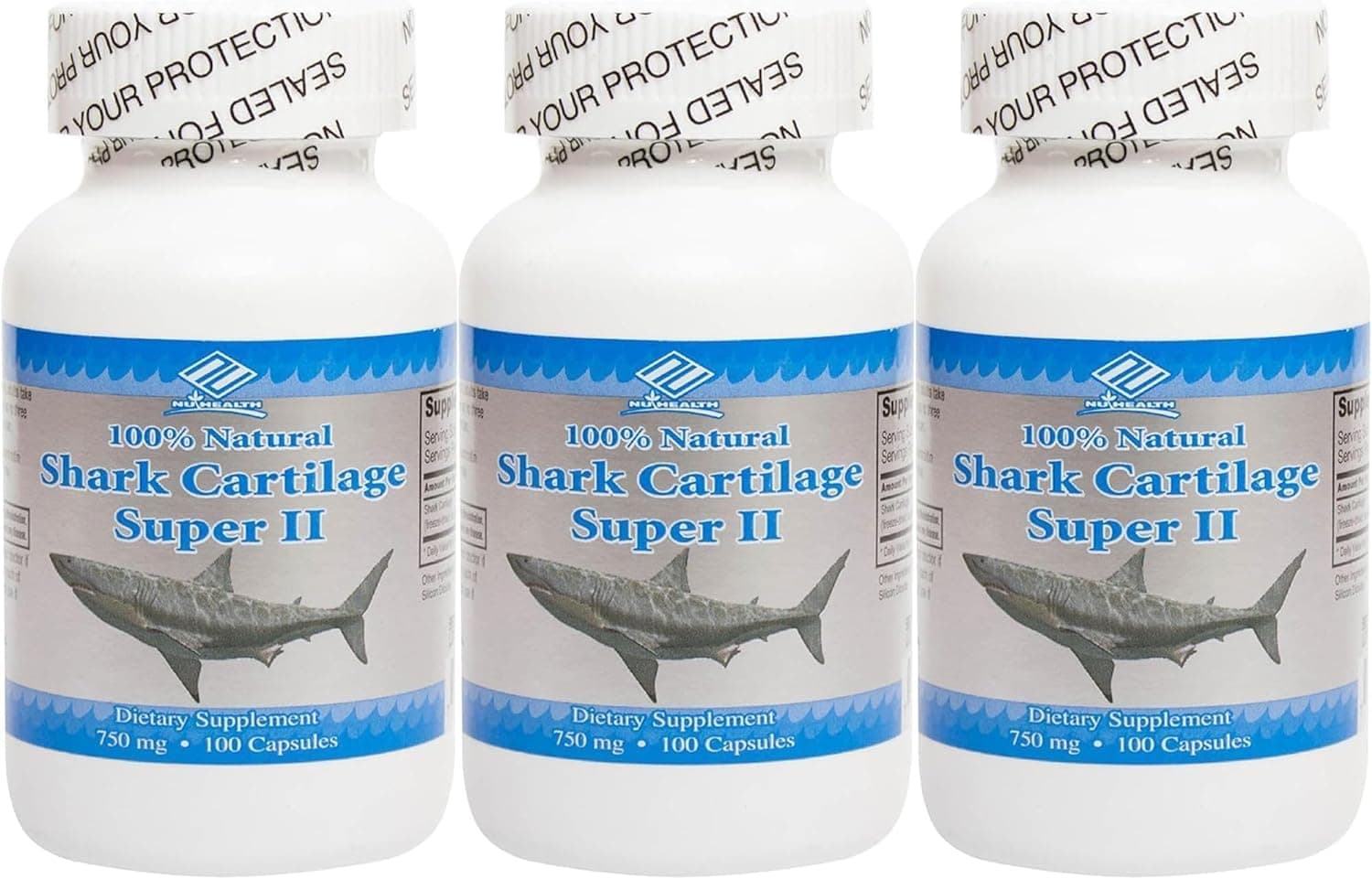 CENPAC Authorized Dealer Nu-Health Shark Cartilage 3X100 Capsules - Shark Cartilage, a Dietary Supplements for Women and Men. Made in USA, Total 300 Capsules.