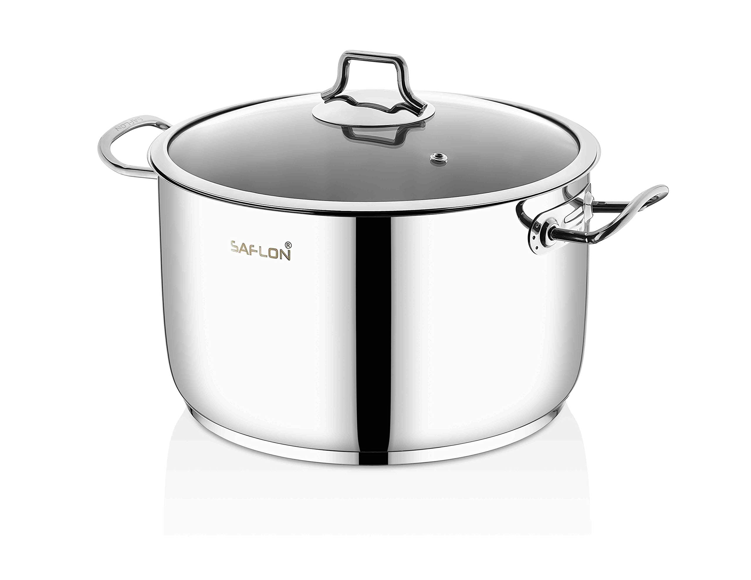 Saflon Stainless Steel Tri-Ply Capsulated Bottom 8 Quart Stock Pot with Glass Lid, Induction Ready, Oven and Dishwasher Safe