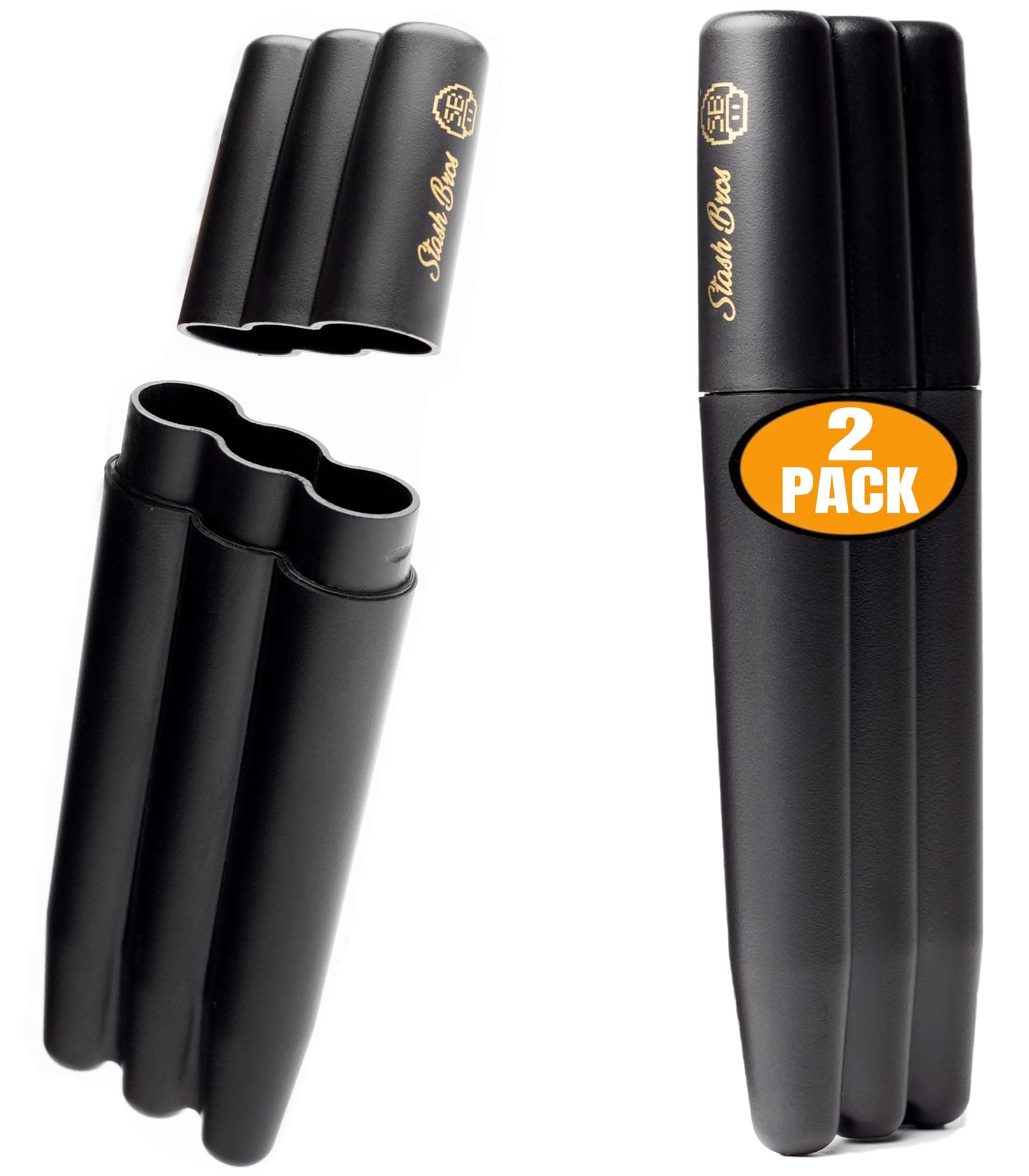 Stash Bros - 2 Pack Triple Doob Tube – Odor-Resistant Joint Holder, Airtight Carry Case for Small Items, Vitamins, or Matches – Compact & Durable Organizer