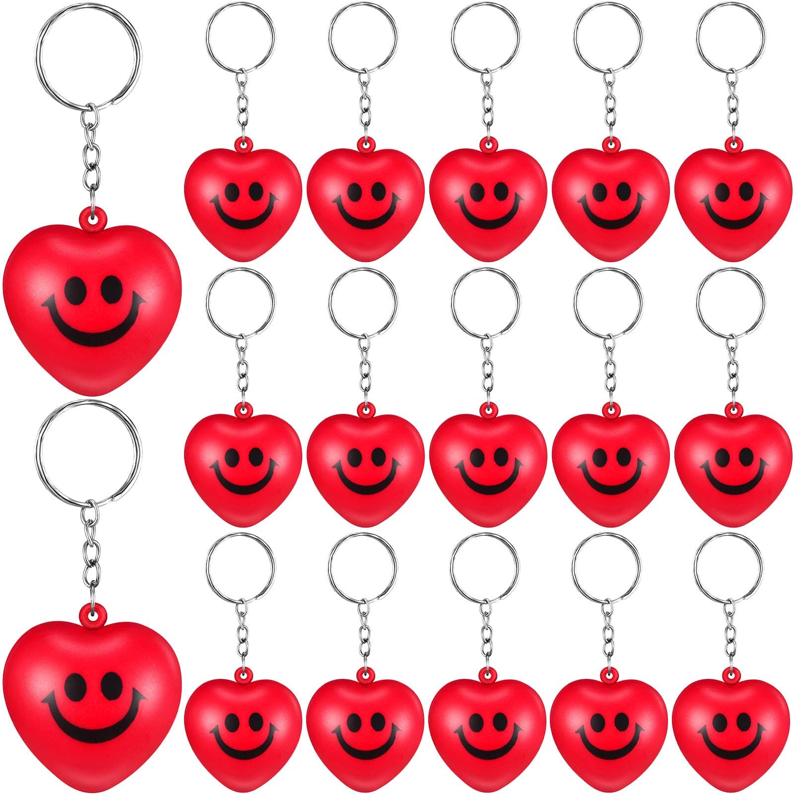Yaomiao 30 Pieces Valentine's Day Red Heart Stress Balls Smile Face Keychains Mini Foam Balls Heart Shaped for Classroom Exchange Gifts Valentine Party Favors Kids Holiday Fun Reward Prizes