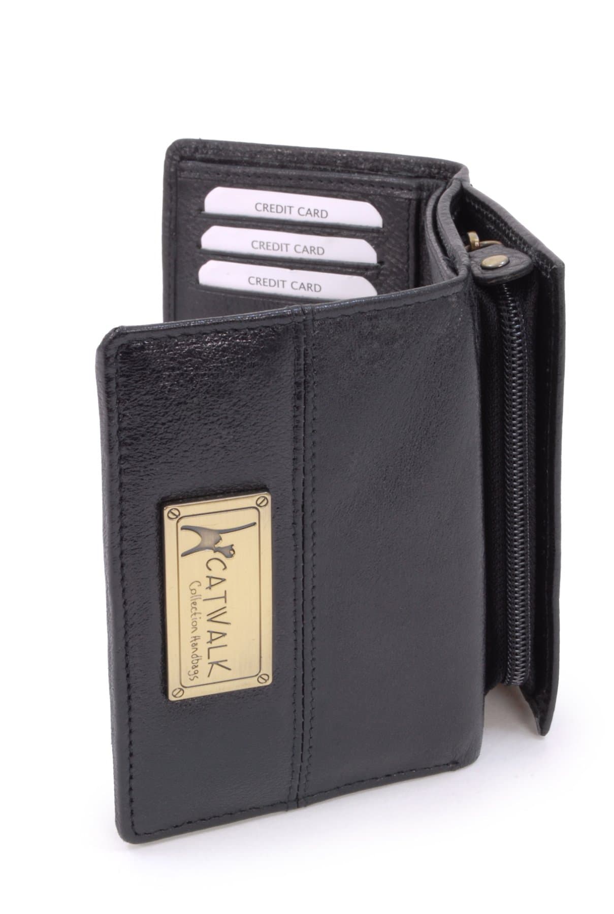 Ladies Medium Leather Purse - Women's Trifold Wallet with 8 Card Slots & Zip Coin Pocket - RFID - Victoria - Black