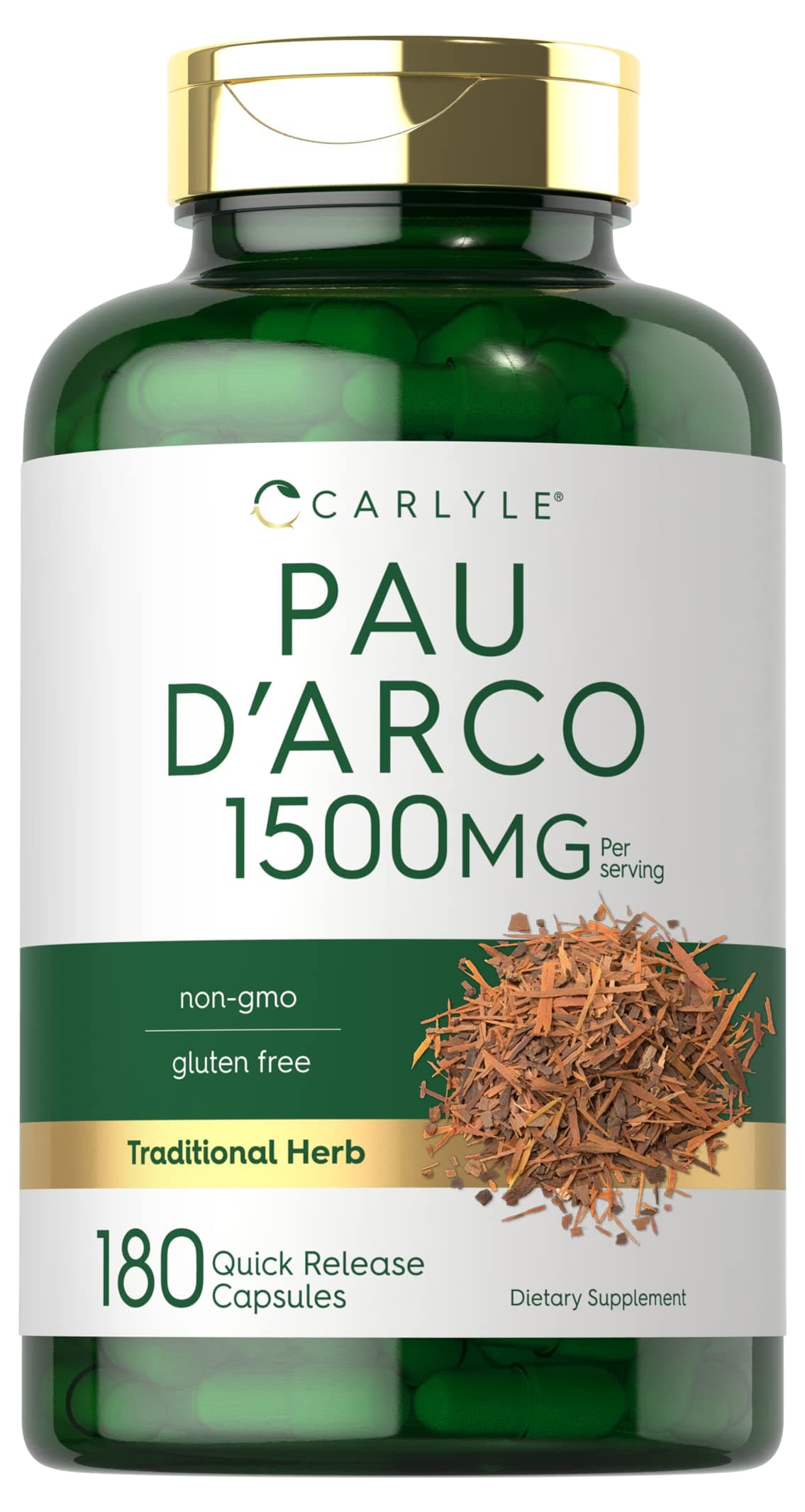 PAU D'Arco Capsules | 1500mg | 180 Count | Non-GMO, Gluten Free | Herbal Supplement