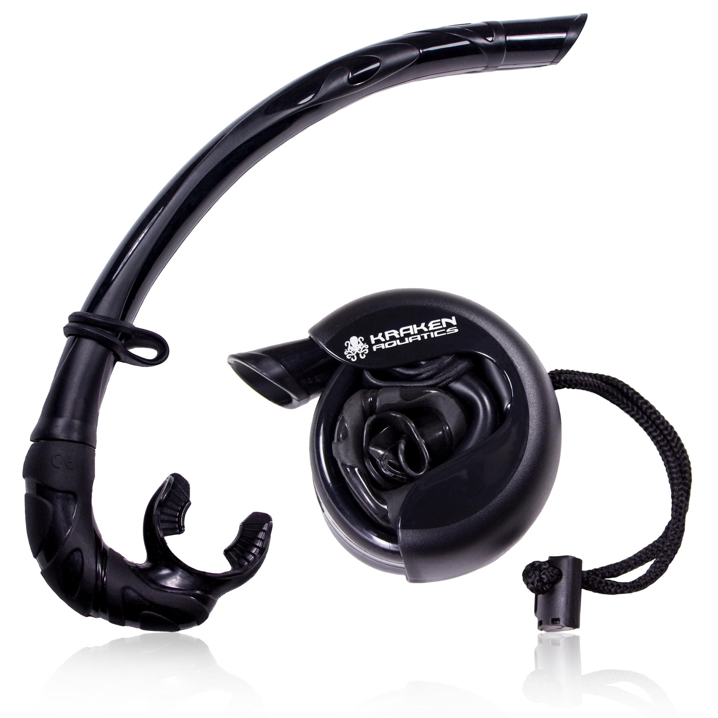 Kraken Aquatics Freediving Snorkel | Flexible Roll Up Snorkel with Compact Storage Case for Scuba Diving, Spearfishing and Snorkeling (Black)