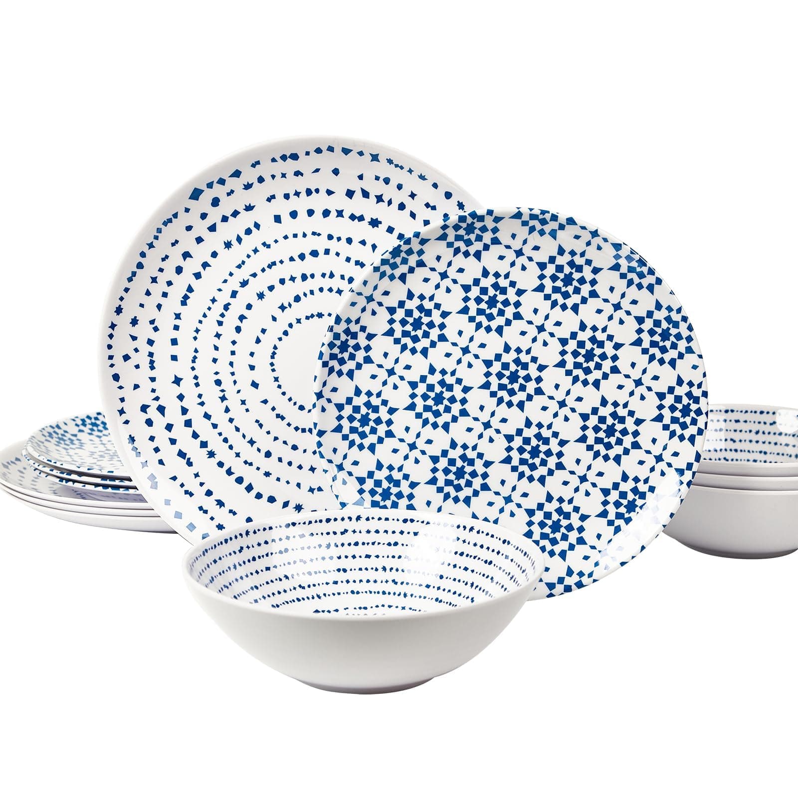 Melamine Dinnerware Set of 12 Pcs Dinner Dishes Set Bowls and Plates for Indoor and Outdoor with Unbreakable Non-breakable Lightweight Dining Tableware