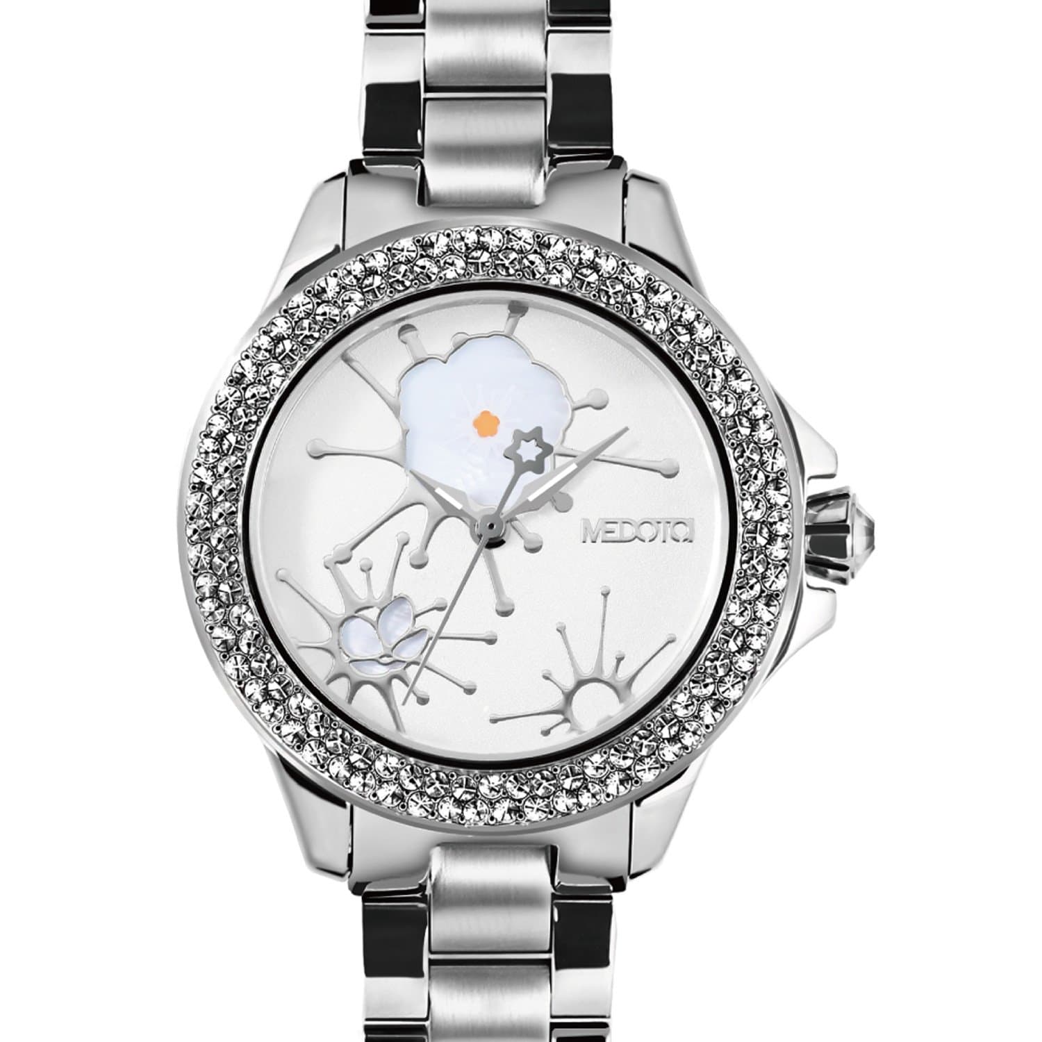 MEDOTA Saison Women's Studded Automatic Water Resistant Analog Quartz Watch - No. 8001 (Smile Flower)