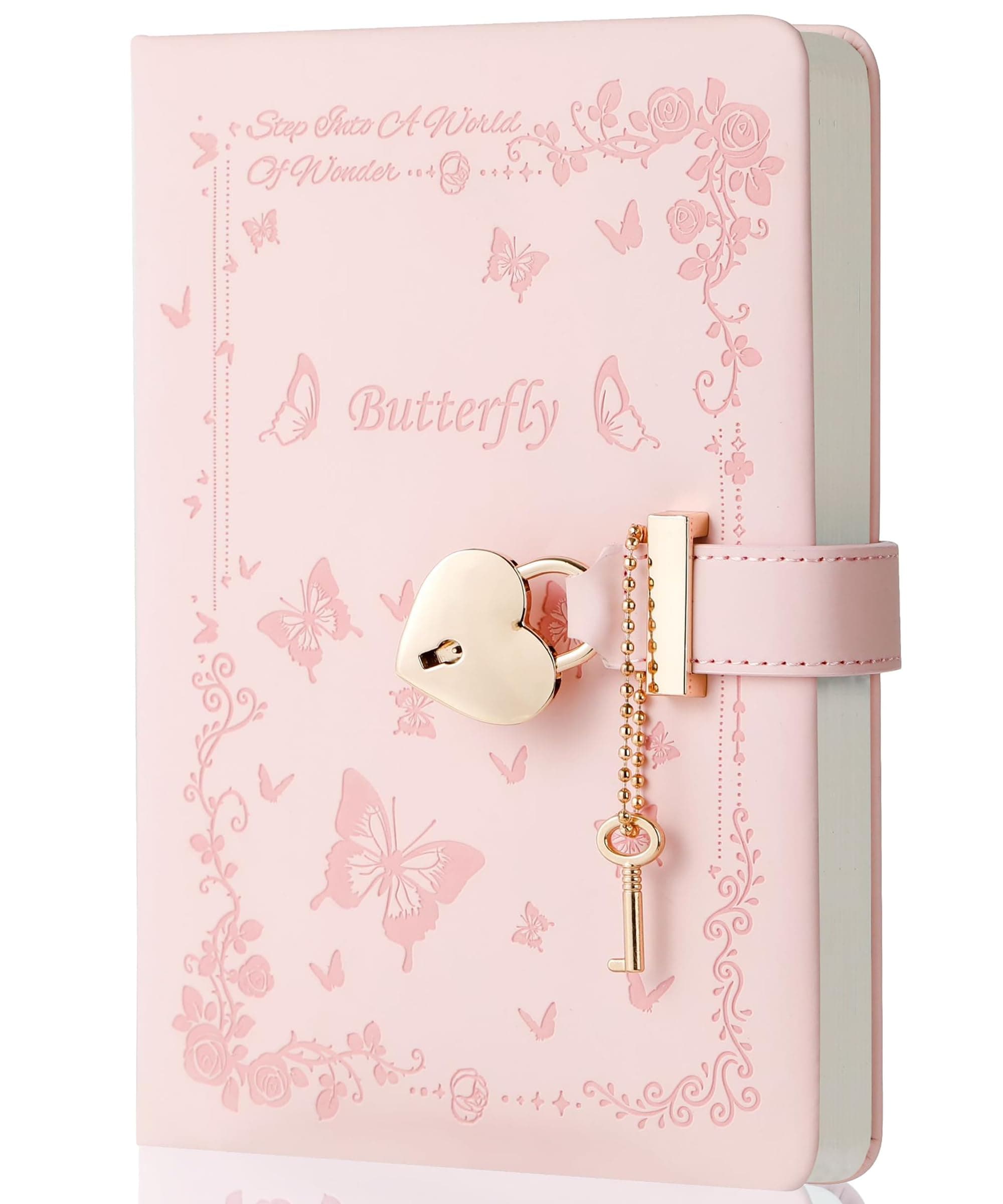 Diary with Lock and Key for Girls Ages 8-12 Journal with Lock for Teen Girls 288 Pages Heart-Shaped Locked Journal for Women, Pink