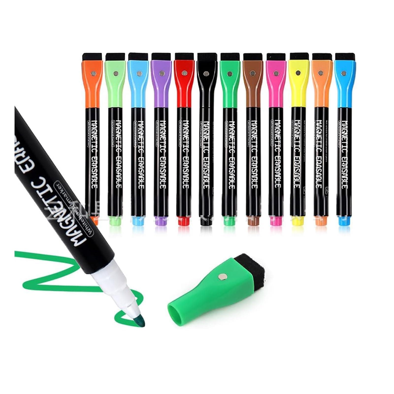 Joyzzz Dry Erase Markers, 12 PCS Dry Erase Markers Fine Tip with Magnetic Design, Whiteboard Markers with Eraser, Magnetic Dry Erase Marker for Kids Teacher School, Calendar Boards and Office Work