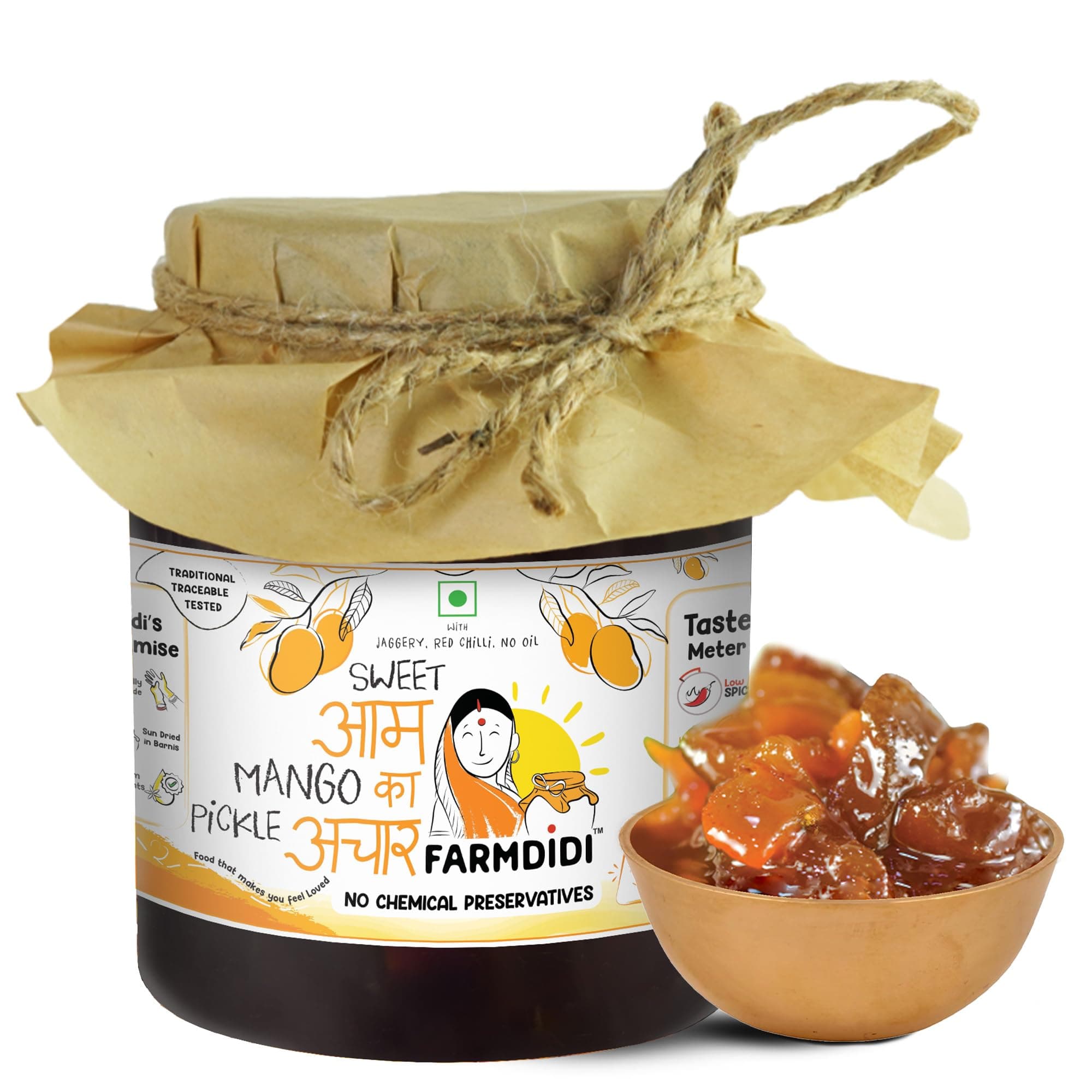 FarmDidi Sweet Mango Pickle with Jaggery 1kg | Homemade Aam ka Meetha Achar | Oil-Free Traditional Indian Pickle | Sweet Mango Achaar | No Chemical Preservatives