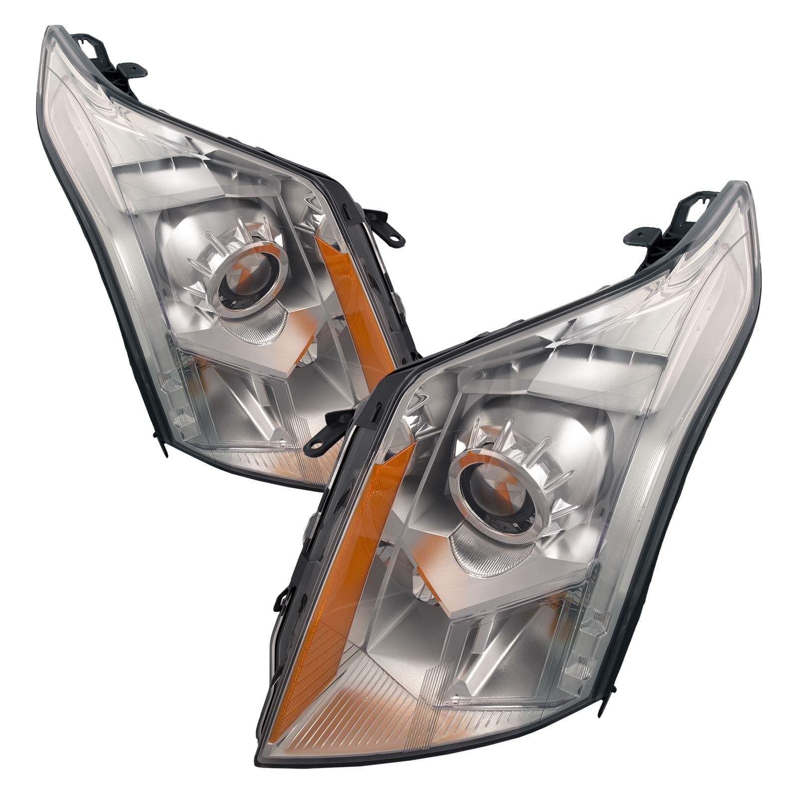PERDE Chrome Housing Halogen Headlights with Performance Lens Compatible with Cadillac SRX 2010-2016 Includes Left Driver and Right Passenger Side Headlamps