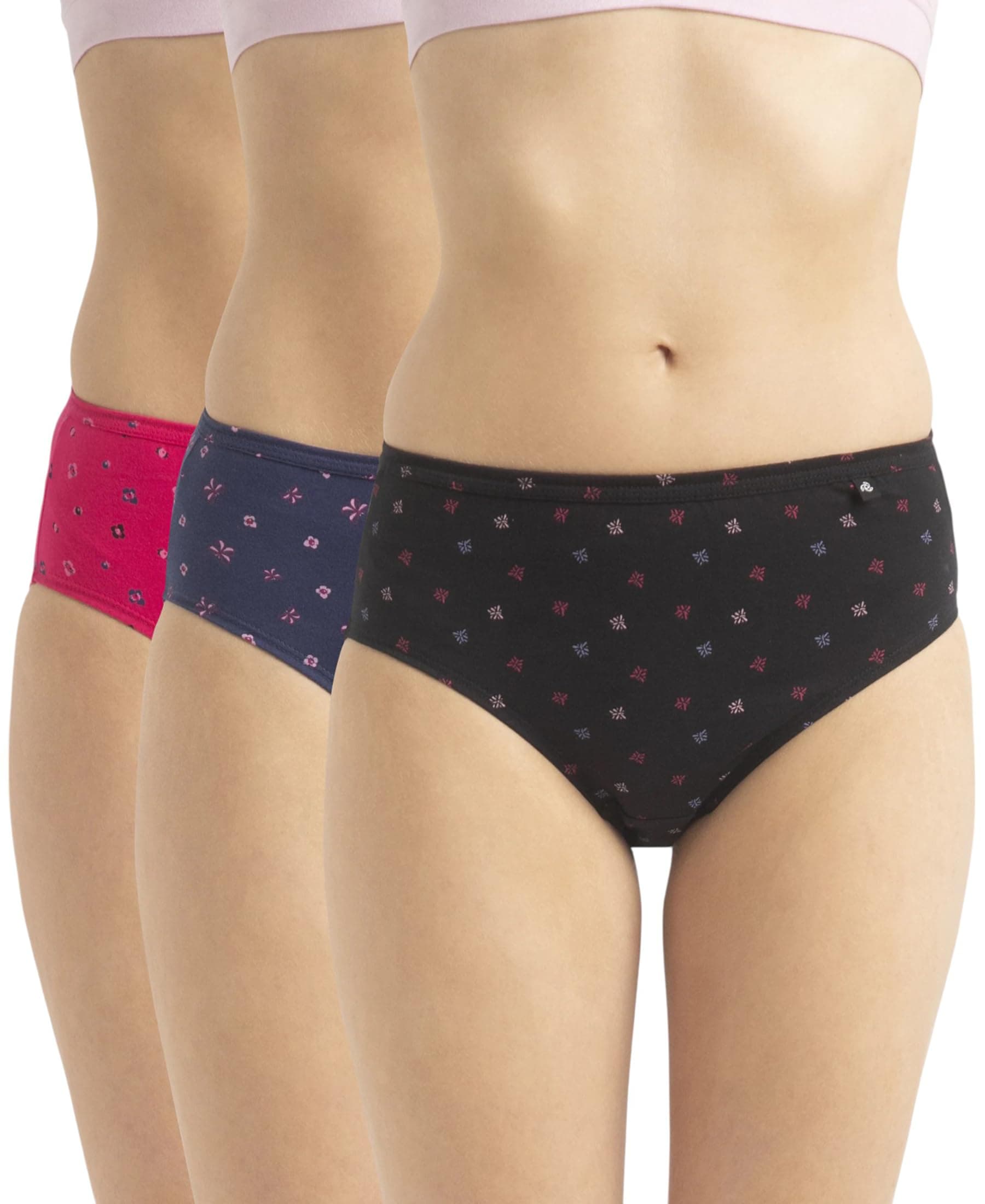 1406 Women's High Coverage Super Combed Cotton Mid Waist Hipster with Concealed Waistband and Stay Fresh Treatment (Pack of 3_Colors & Prints May Vary)