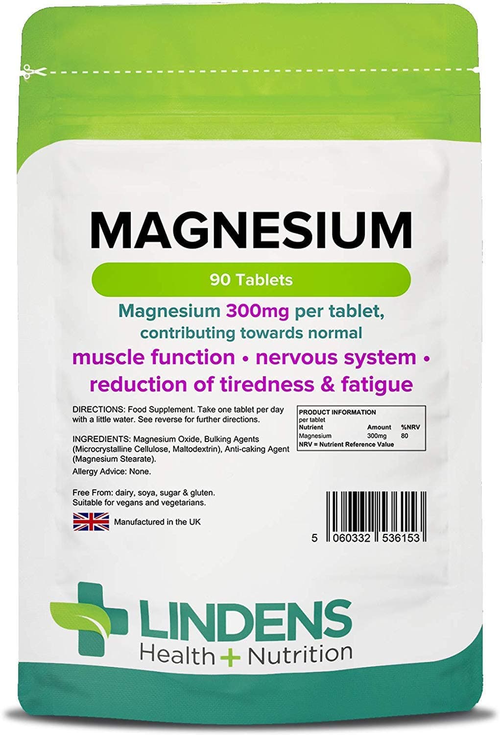 Lindens Magnesium Oxide 500mg Double Pack 180 Tablets Mineral Supplement