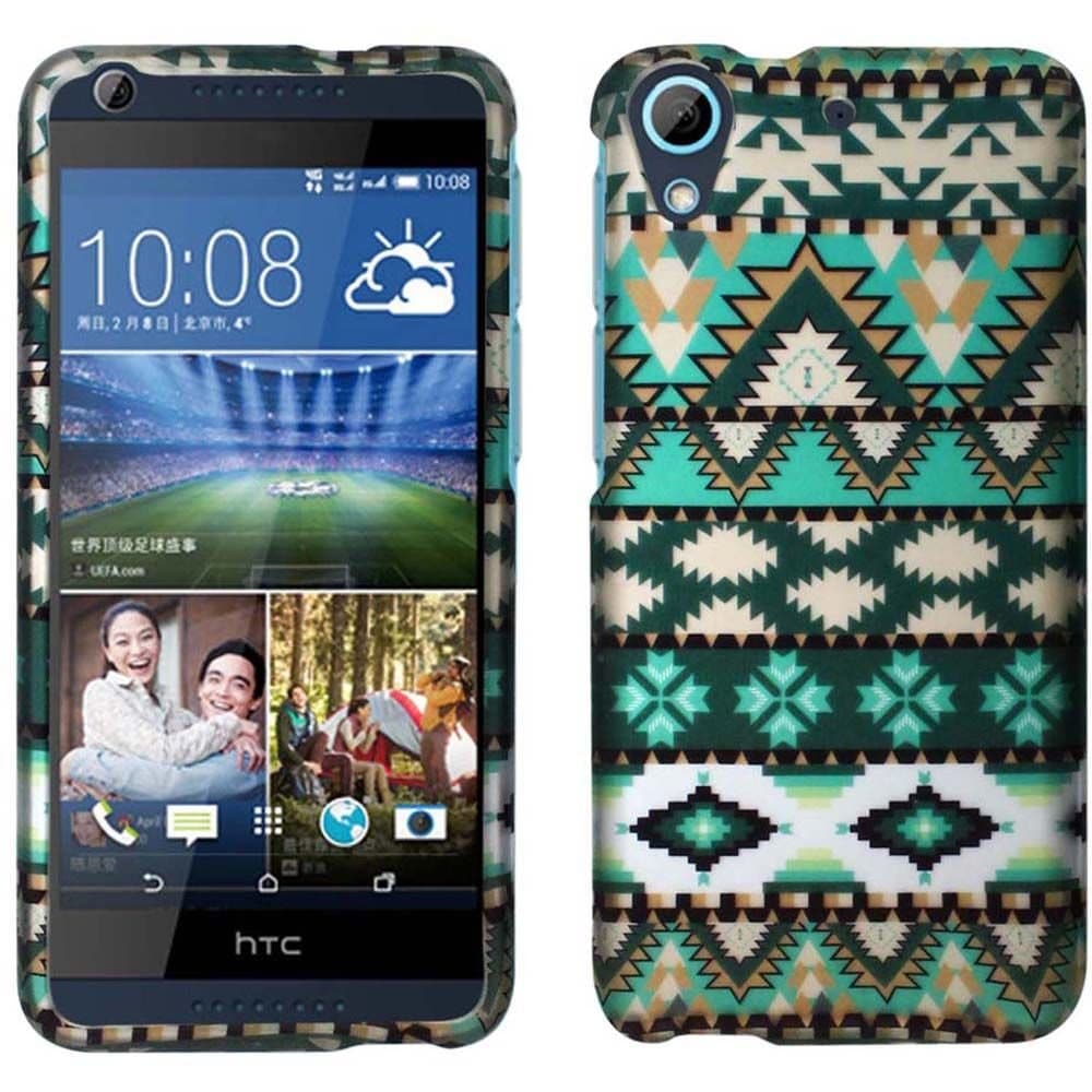 HTC Desire 626, HTC Desire 626s, Crazycover Free Screen Protector Rubberized Design Snap on Plastic Cover Case (Mint Green Aztec)