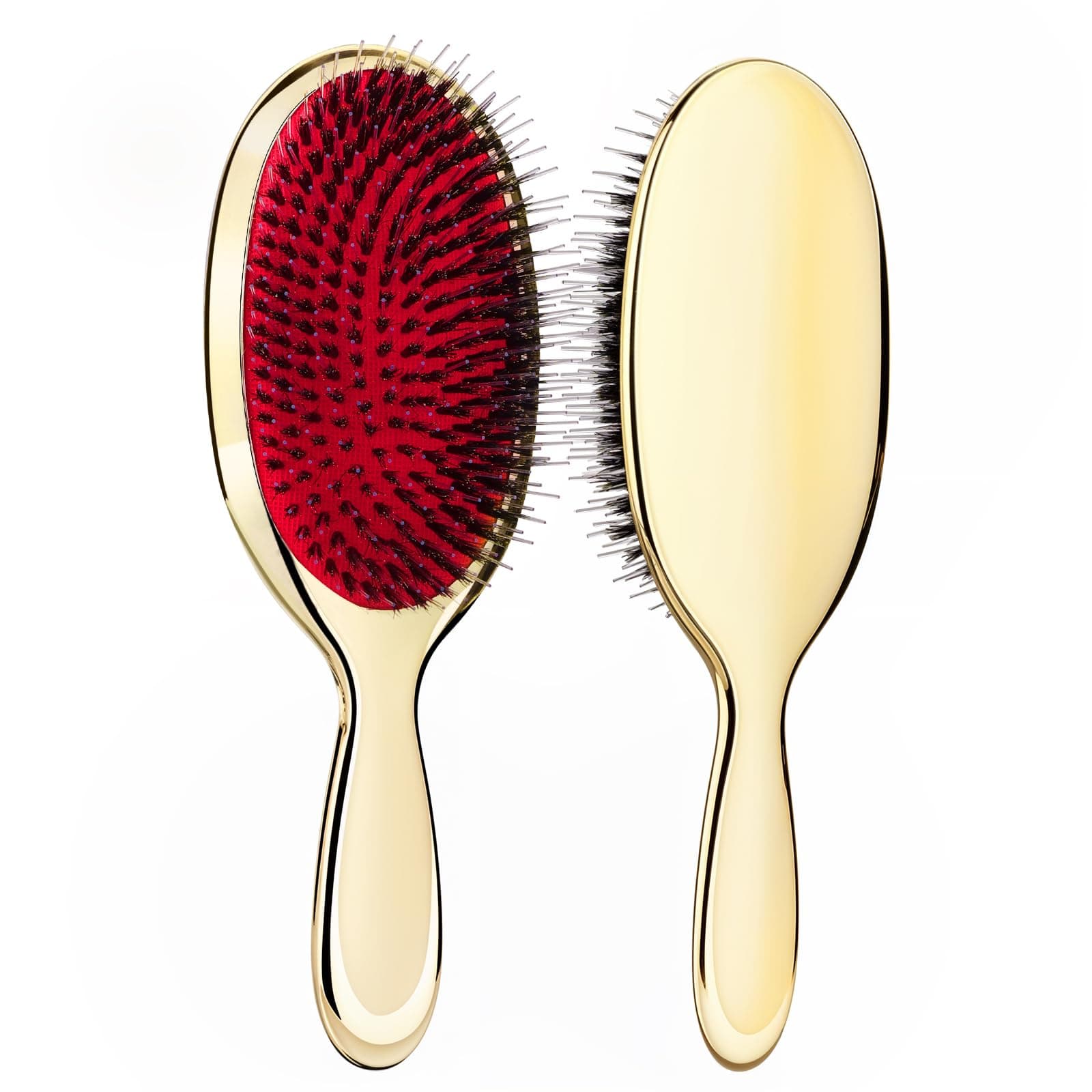 SibbaAnti-static Hair Brush Paddle Massage Extension Brush Professional Detangle Natural Bristle Cushion Nylon Comb for Women (Light Gold)