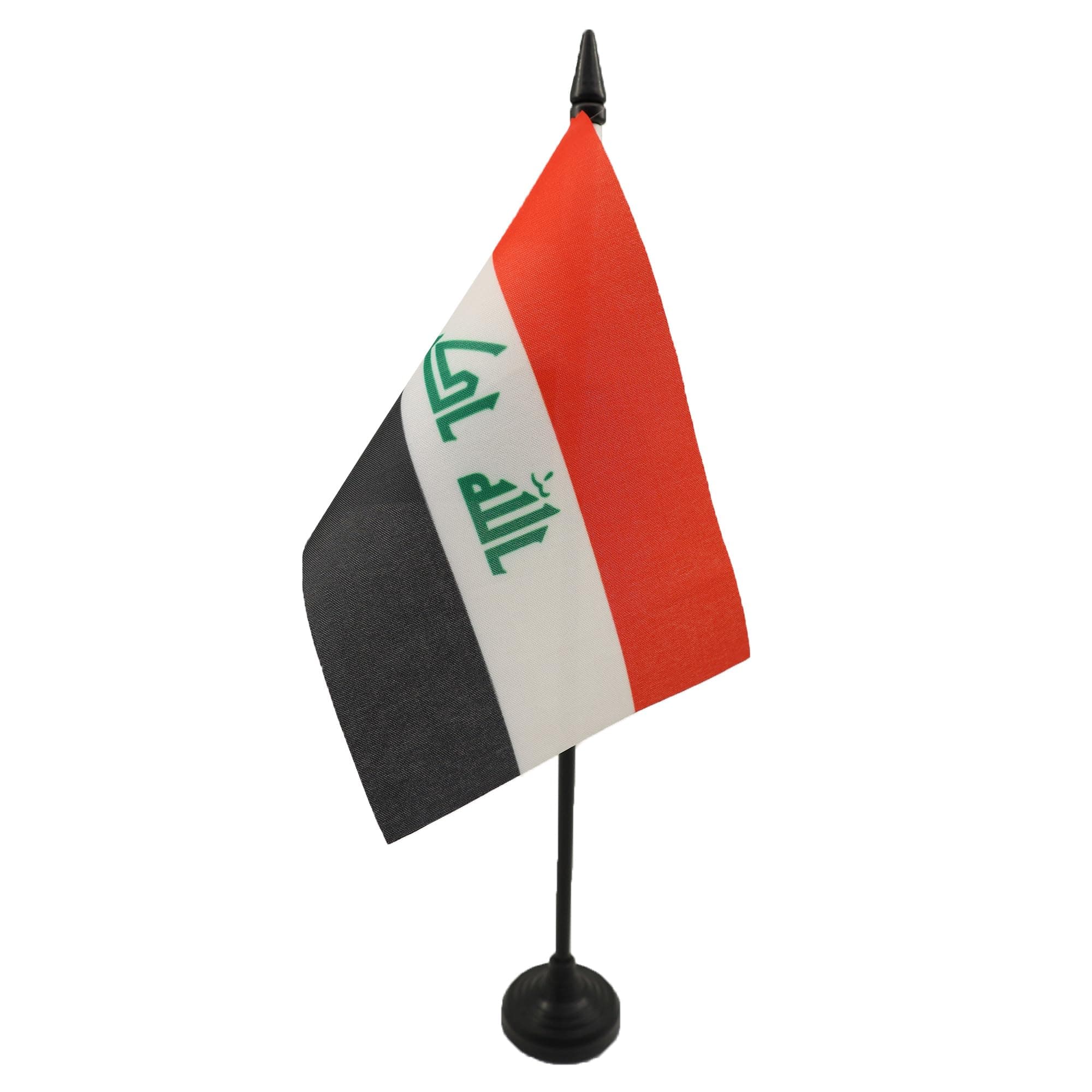 AZ FLAG - Iraq Table Flag 4'' x 6'' - Iraqi Office Mini Banner 100% Polyester 15 x 10 cm - Mini Desk Flag with 10'' Pole and Black Plastic Base
