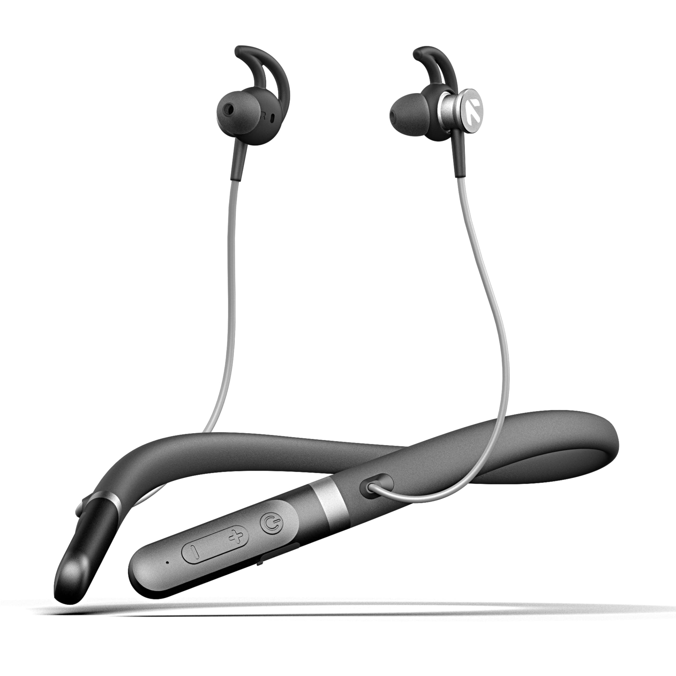 GOBOULT ZCharge Bluetooth Earphone 40H Playtime, DualPairing Neckband, Zen ENC Mic Type-C Fast Charging(10Min=15Hrs),Biggest 14.2mm Bass Driver IPX5 Premium Silicone Neck Band(Black)