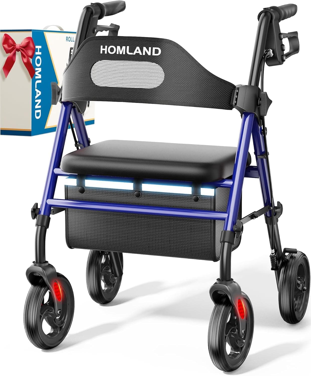Walkers for Seniors with Seat, Foldable Rollator Walker, Reinforced Frame Supports 350lbs, 8" Big Wheels for All Terrain, Dual Adjustable Height, Ergonomic Backrest and Seat Rolling Walker