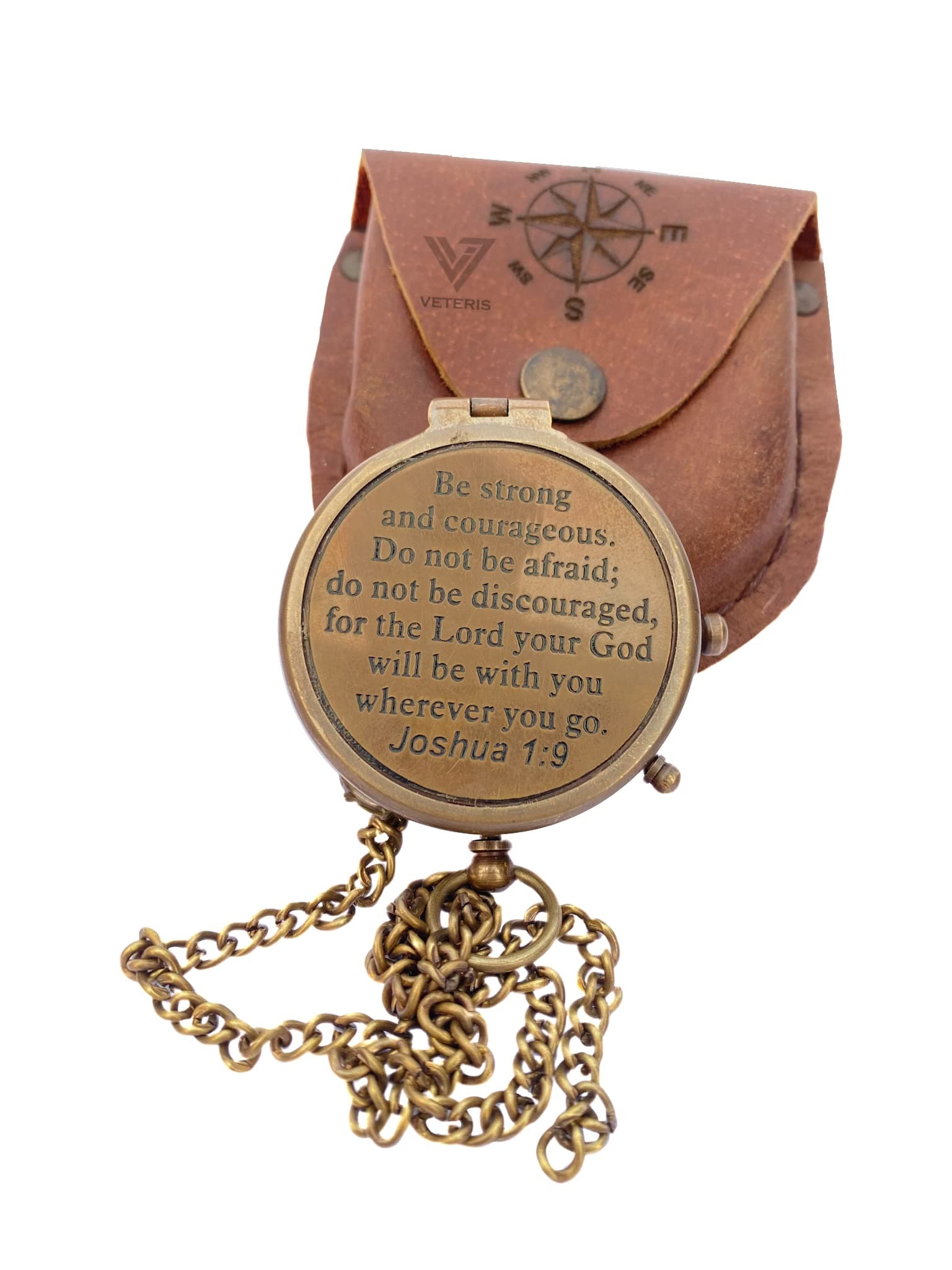 Be Strong & Courageous Brass Compass | Engraved Religious Joshua 1:9 Quote Birthday Gift, Baptism Confirmation Gifts idea for Boy Girl Men Women (Be Strong & Courageous)