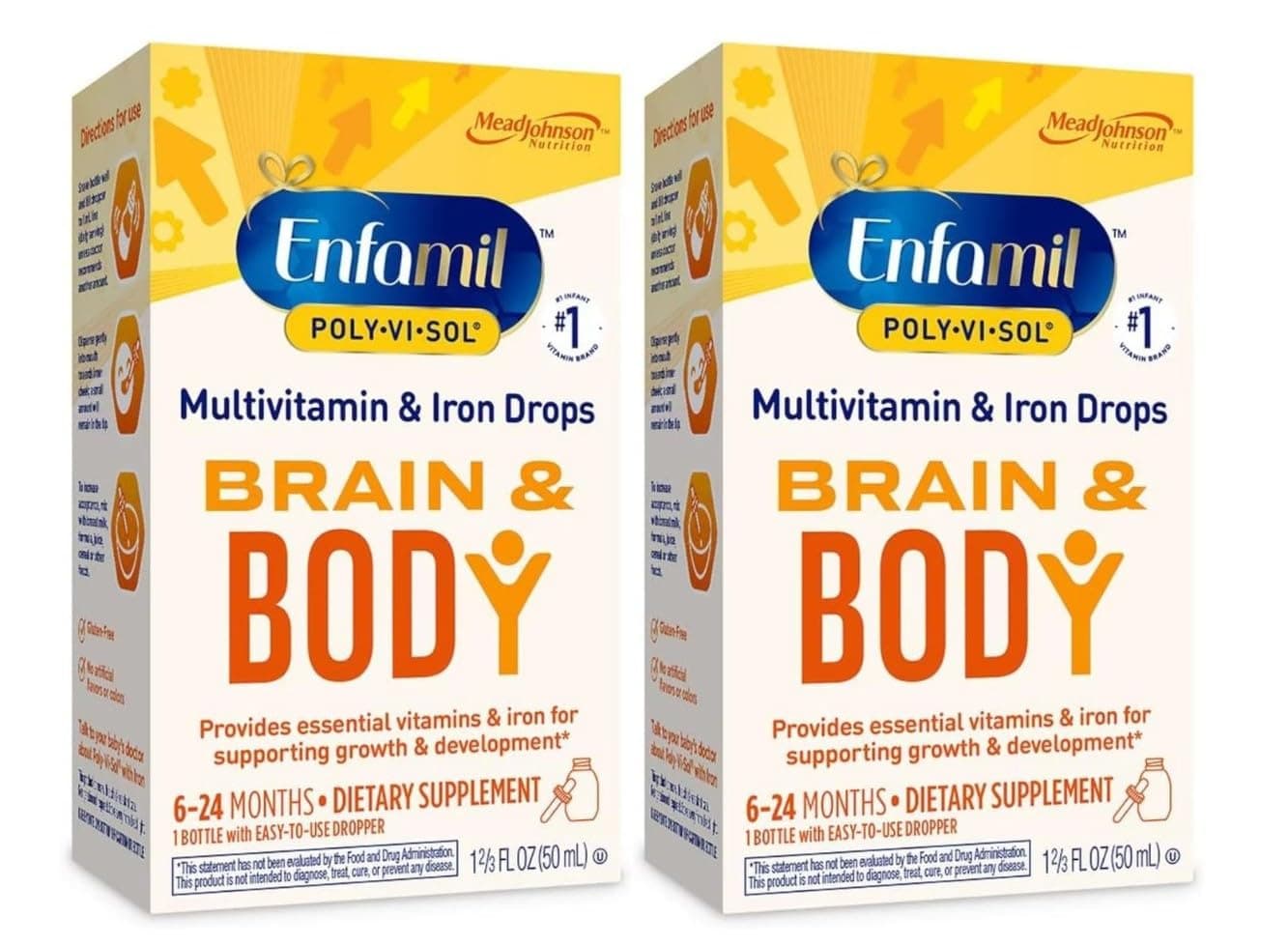 Enfamil Prenatals & Baby Vitamin Poly-Vi-Sol with Iron Multivitamin Supplement Drops for Infants and Toddlers, 50 mL dropper bottle, (Pack of 2)