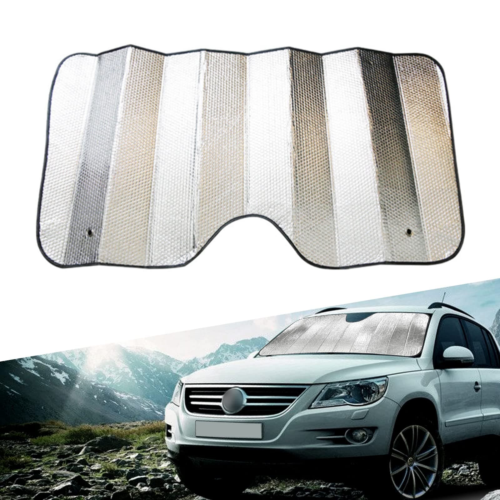 AjxnPack-1 Car Windshield Sun Shade, Universal Windshield Sun Shade, 55" x 28" Double Thickening Bubble Sun Visor Protector, Car Windshield Sun Shade Fits for Car Truck SUV (Silver)