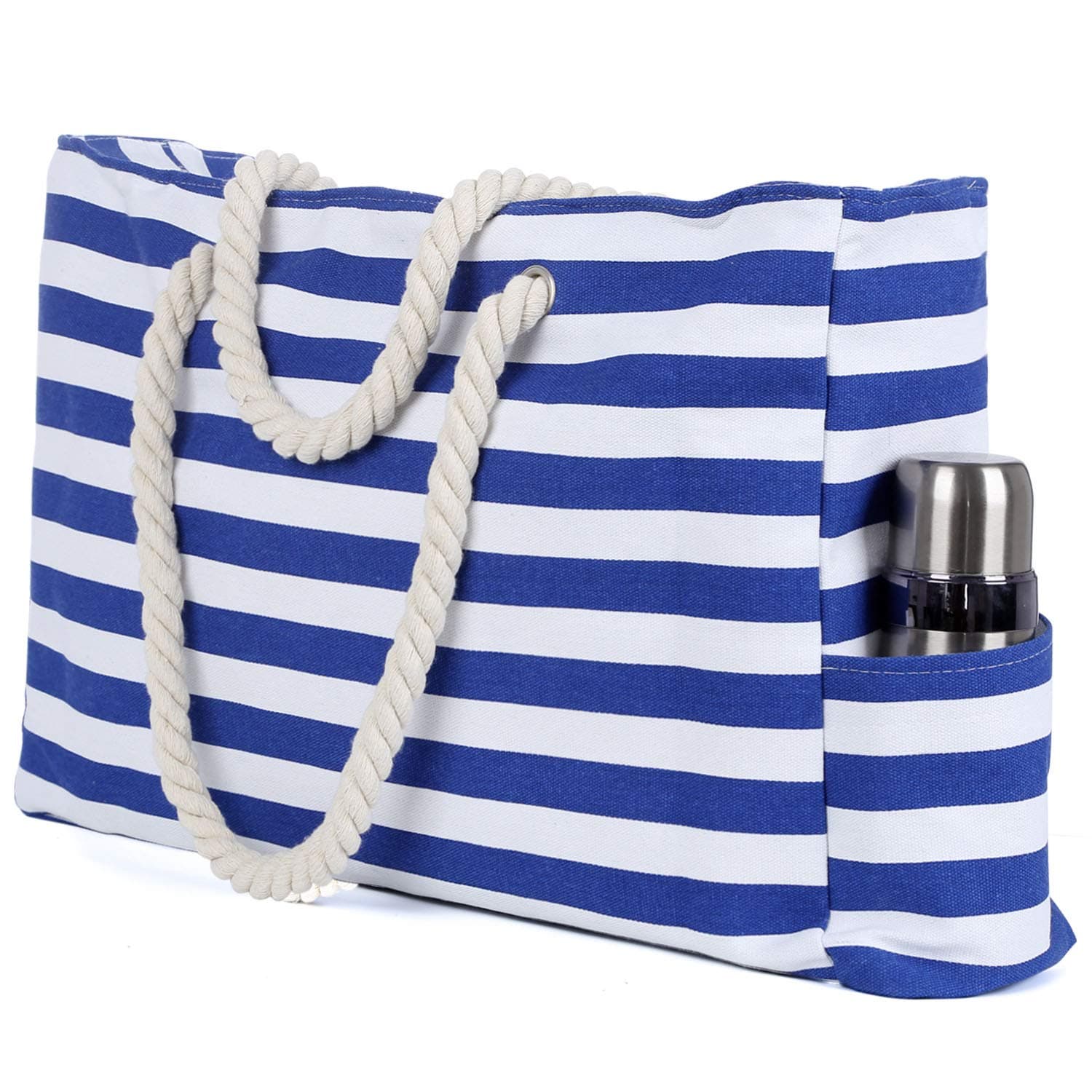 Beach Bag, Large Beach Tote Bag with Zipper, Pocket and Waterproof Case