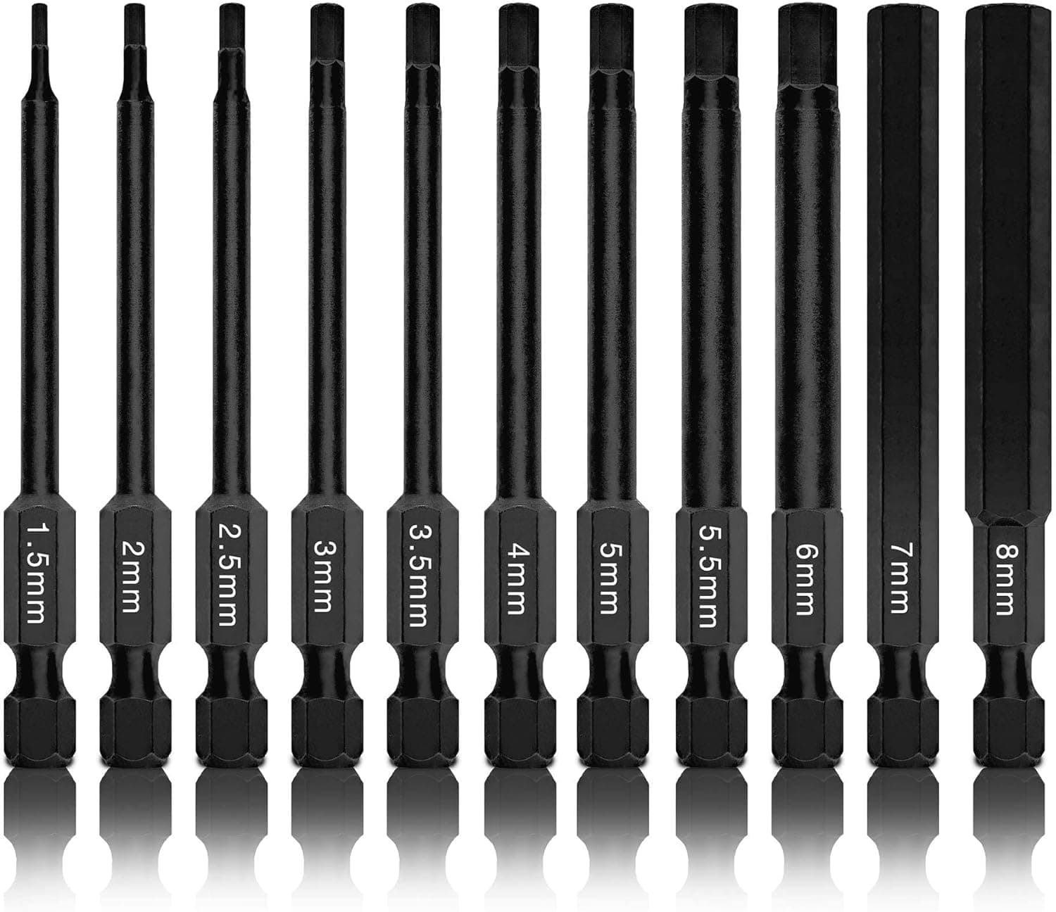 01148A Hex Allen Power Bit Set, 11-Piece Metric Sizes 1.5mm to 8mm | Magnetic Head Bits 3 Quick Release Shanks Premium S2 Steel Compatible with Drills and Impact Drivers