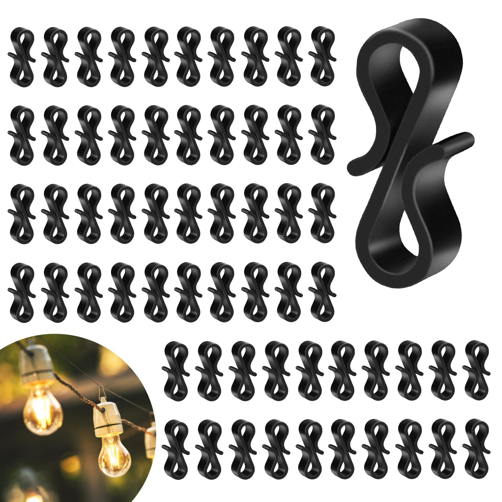 Gutter Hooks for Outdoor Lights, 120 Pcs Mini Plastic S Gutter Clips for Hanging Outside String Lights, Icicle Fairy Lights, Christmas Tree Decorations-Black