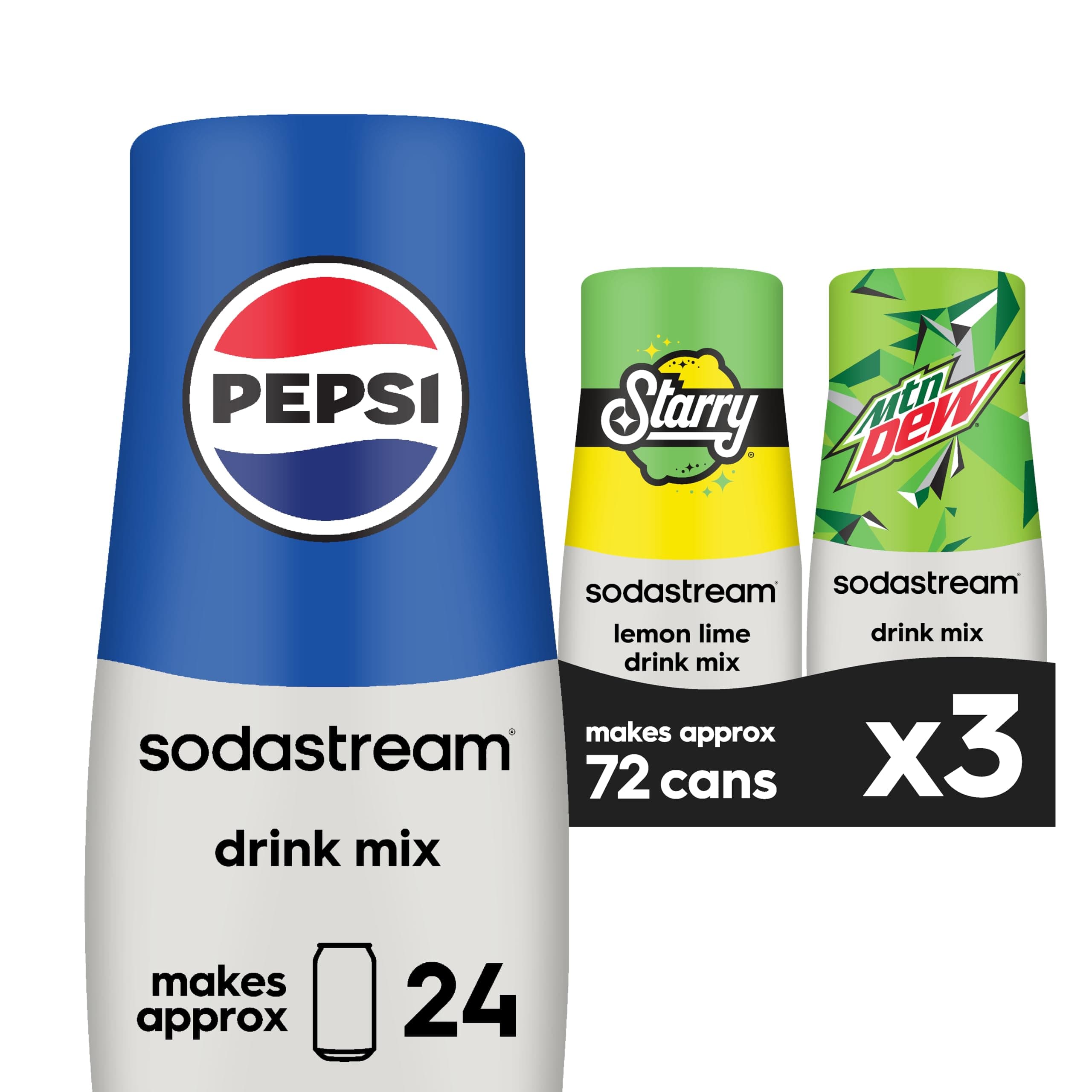 SodaStream Pepsi, Starry & MTN Dew, Regular, 440ml, (Pack of 3)