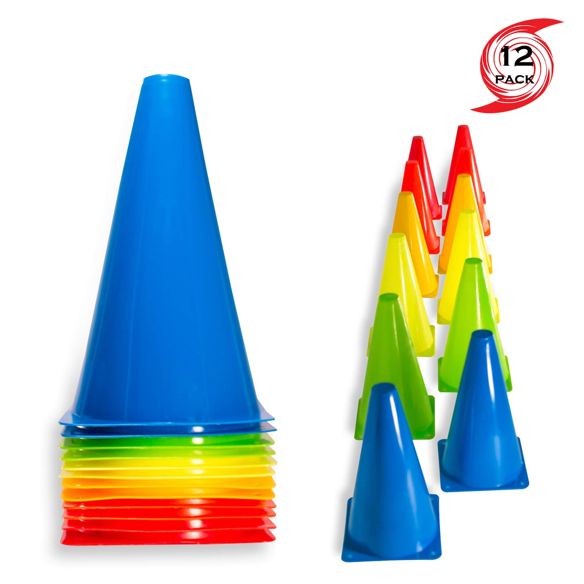 2" 9" 12" Inch Plastic Multicolored Cones 6 12 50 Pack Set - Perfect for Soccer, Football, Basketball Coaching, Agility Drill Training Field Marker. Traffic Cones (9 Inch)