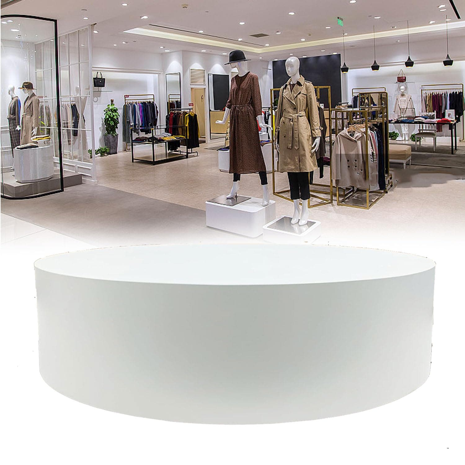 Round Display Pedestal Stand, Bridal Shop Platform Base, for Mannequin/Shoe/Bags/Network Personnel Live Show,White,50x30cm/19.6 * 11.8IN