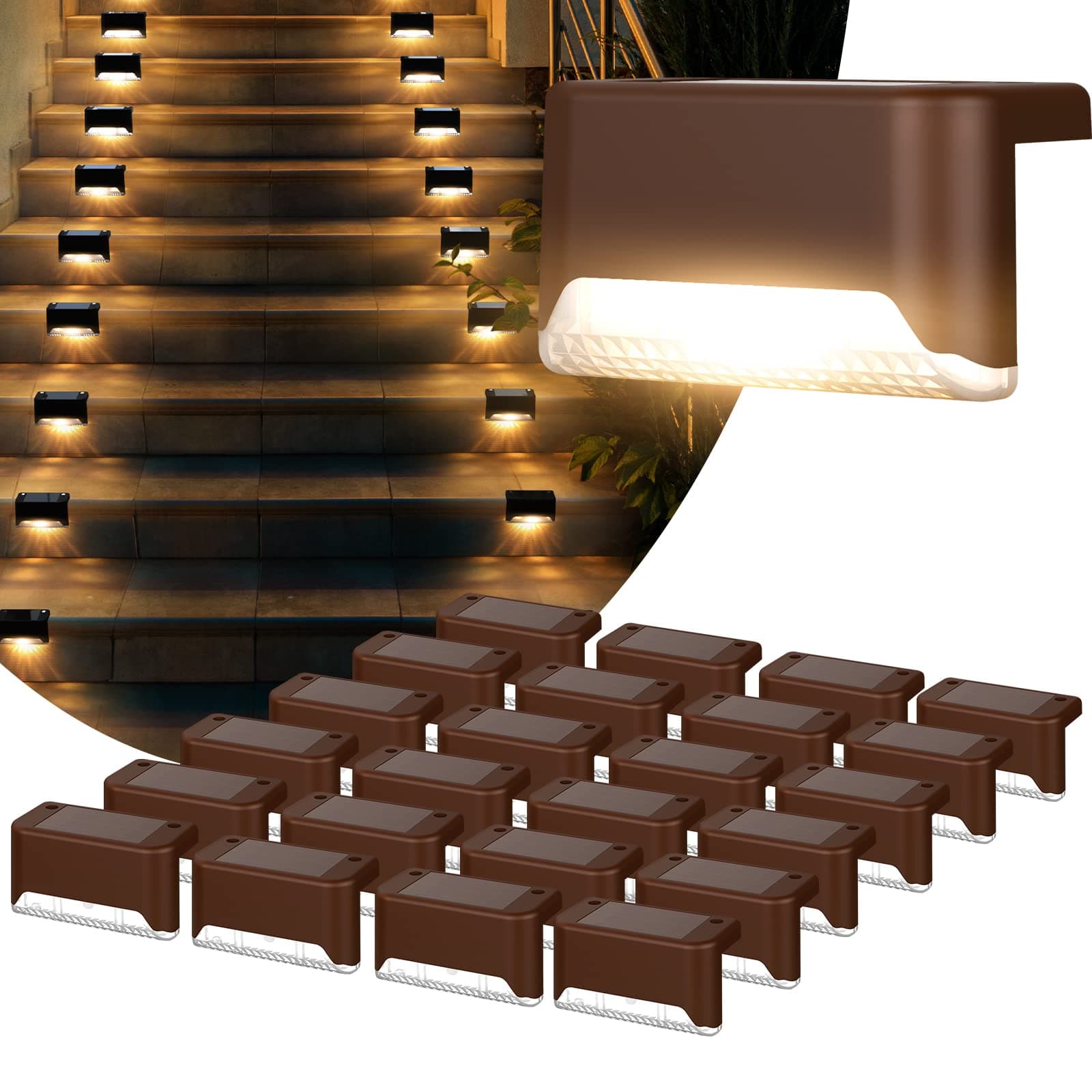 pearlstar Solar Deck Lights Outdoor,24 Pack Solar Deck Lights Outdoor Waterproof Led,for Stairs,Step,Fence,Yard,Patio,Driveway,Pathway,Yard,Backyard and Garden(Brown)