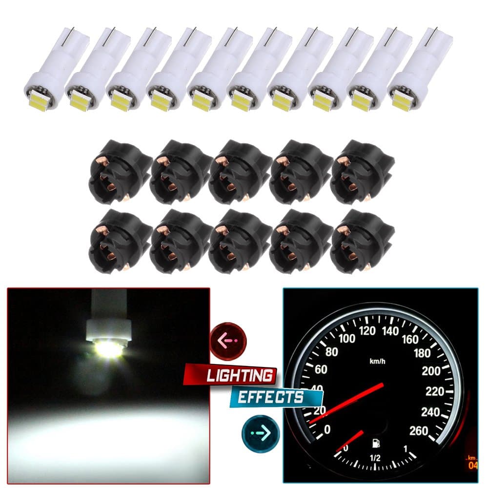 cciyu 10 Pack White T5 2-2835-SMD Instrument Cluster Indicator Led Bulbs Light w/Twist Lock Replacement fit for 2007-2012 Honda Ridgeline
