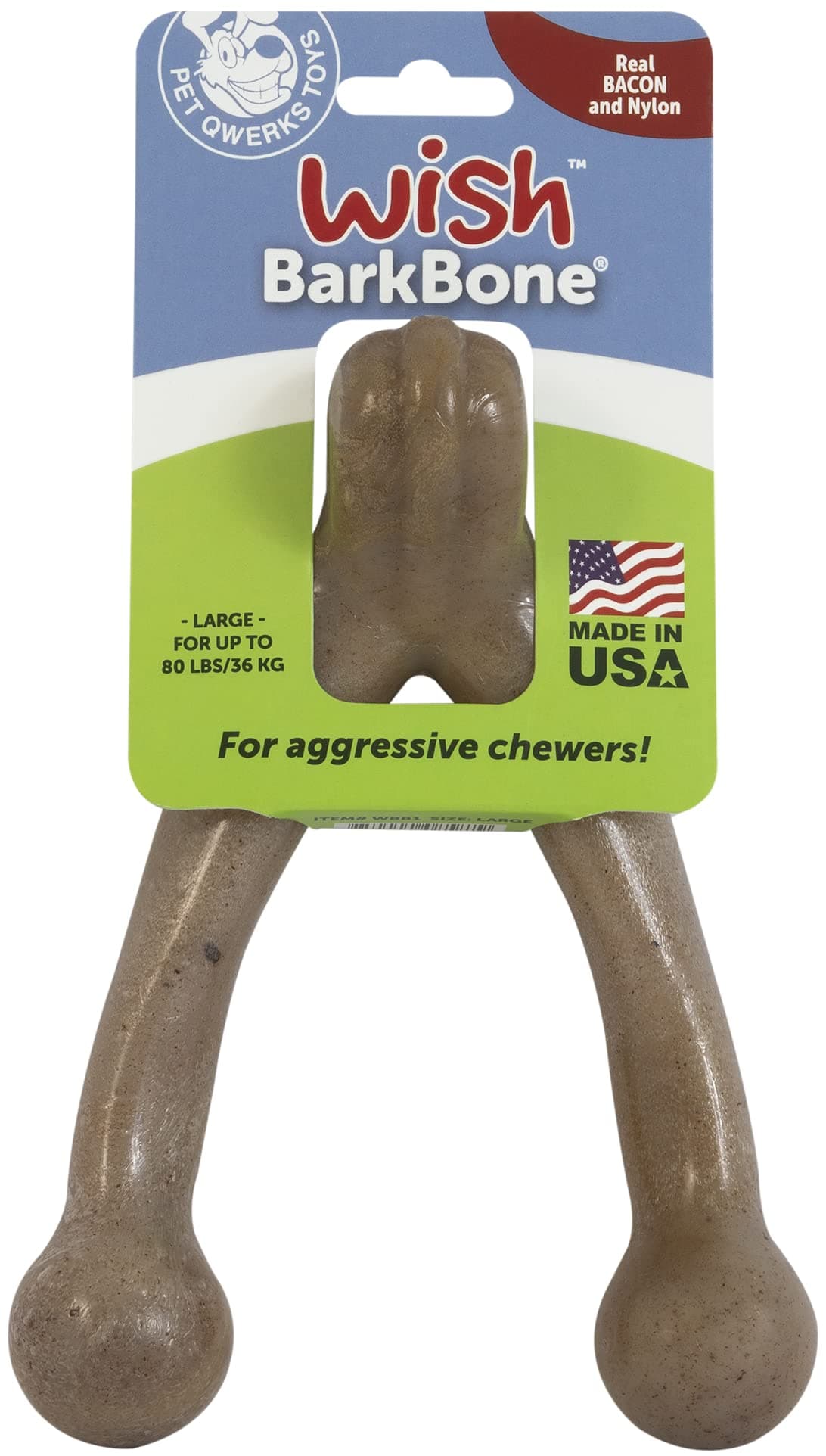 Pet QwerksWishbone BarkBone - Nylon Chew Toy for Aggressive Chewers - Bacon Flavor - 8.25"