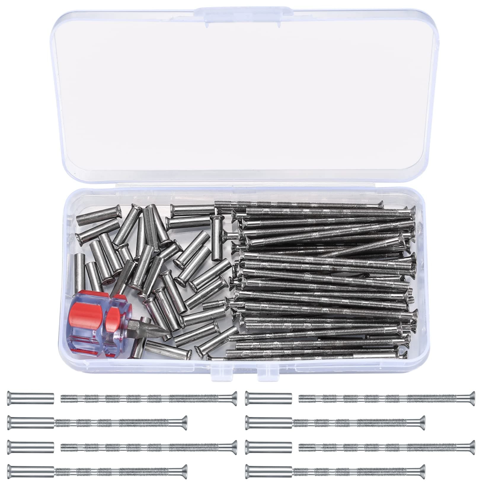 80 Pcs M3 Door Handle Fixing Screws and Sleeves(40 Screws+40 Bolts), Nickel Plated Connecting ​ Bolts Sleeves Male to Female for Door Handle Cabinet Drawers, with Mini Screwdriver