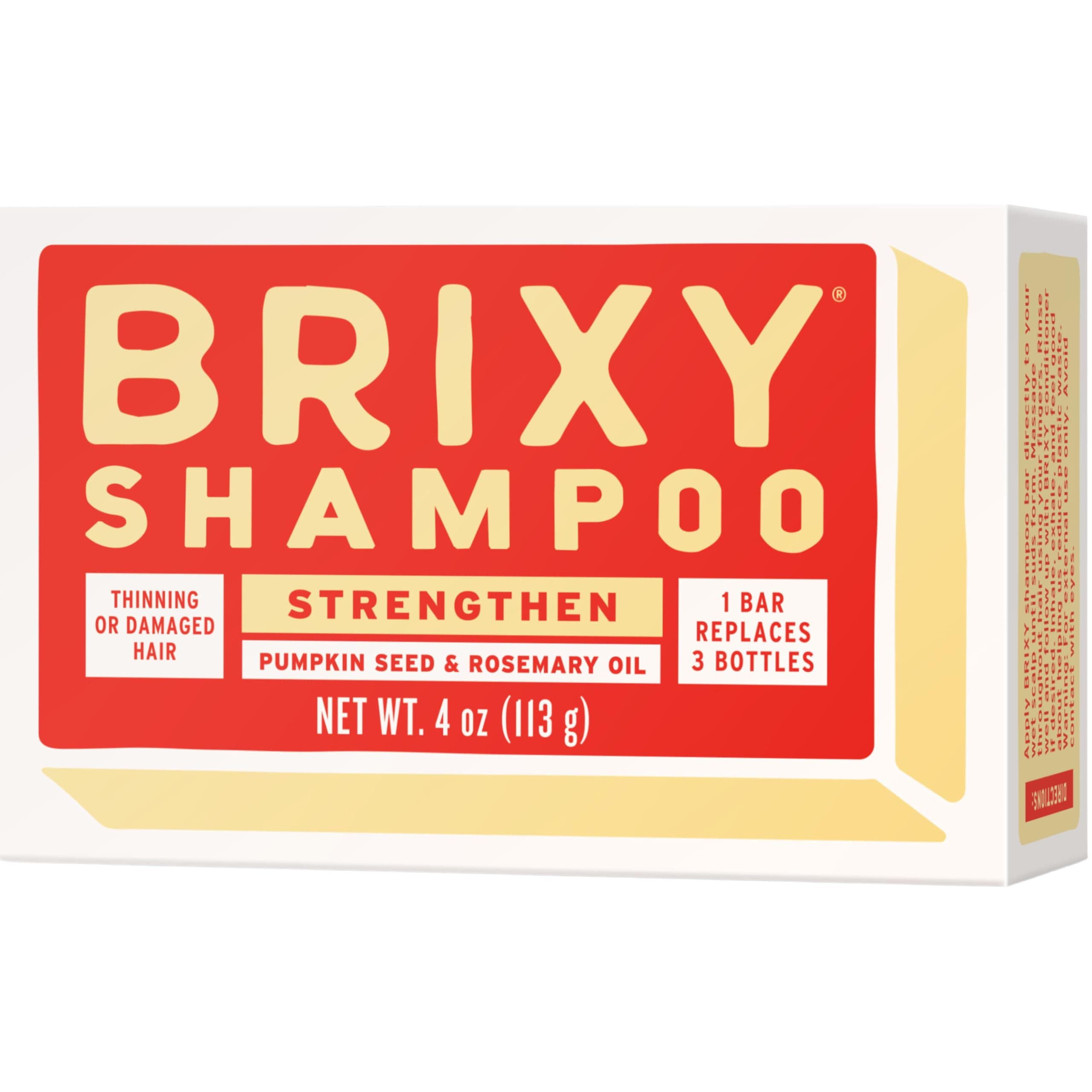 BRIXY Strengthening Shampoo Bar For Thinning Hair | Pumpkin Seed Oil, Rosemary Oil, & Caffeine | Ceramide & Niacinamide Support The Moisture Barrier | pH Balanced, Color Safe, Vegan, Made In USA