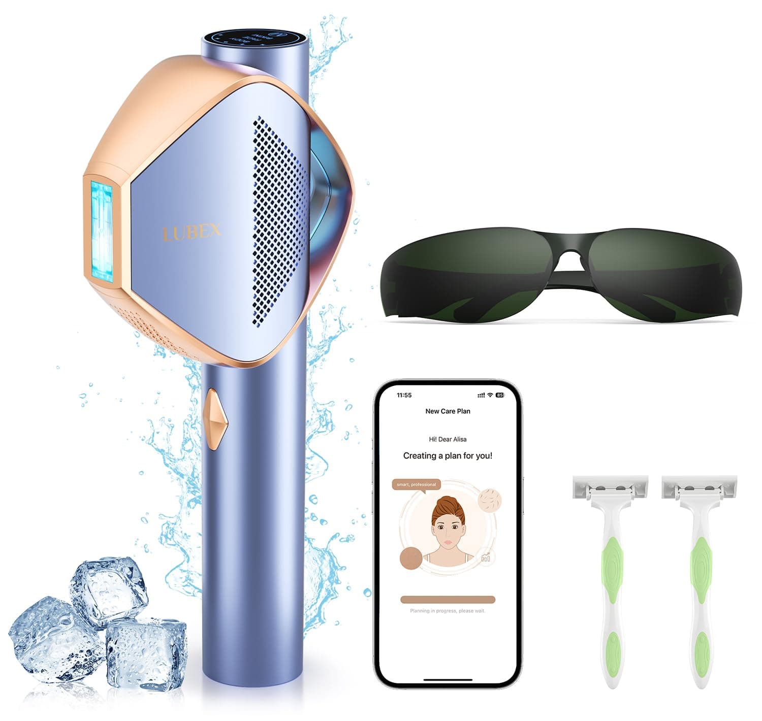 LUBEXSmart Permanent IPL Laser Hair Removal for Woman and Men, Painless Sapphire Ice-Cooling, Alternative to Salon, Bikini Shaver, Facial Epilator for Armpits Back Legs Arms Face Bikini Glow 6 A+
