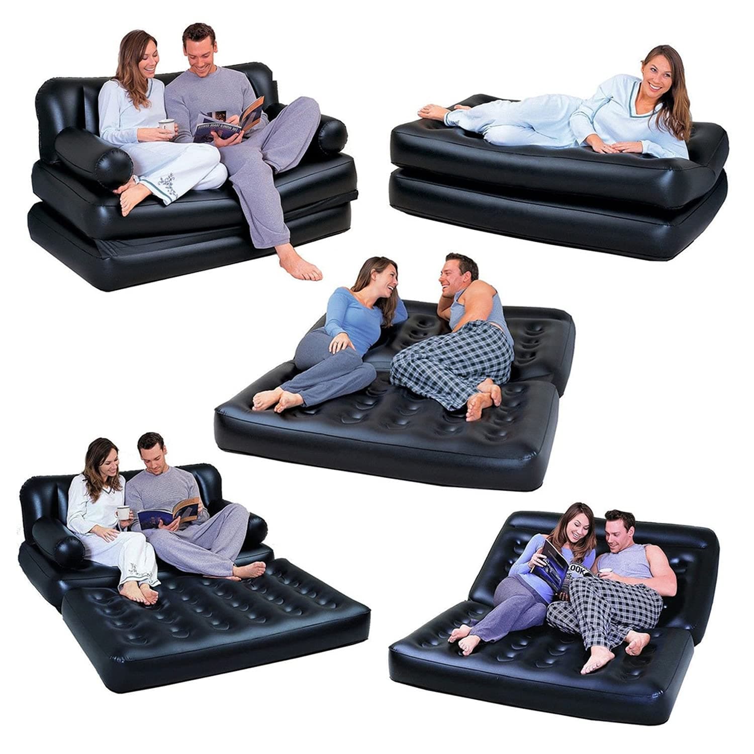 5-in-1 Inflatable Multi-Function Double Air Bed Sofa Lounger Mattress