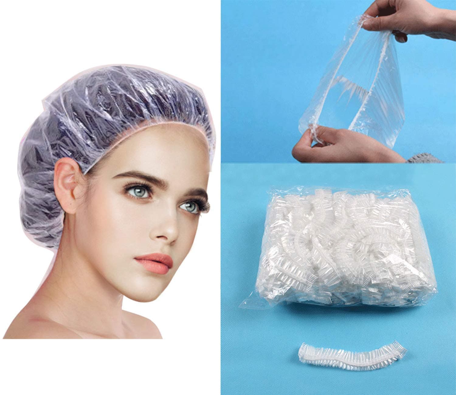 Hotsuae Shower Cap Disposable - 100 Pcs Thickening Women Waterproof Shower Caps Normal Size, Clear