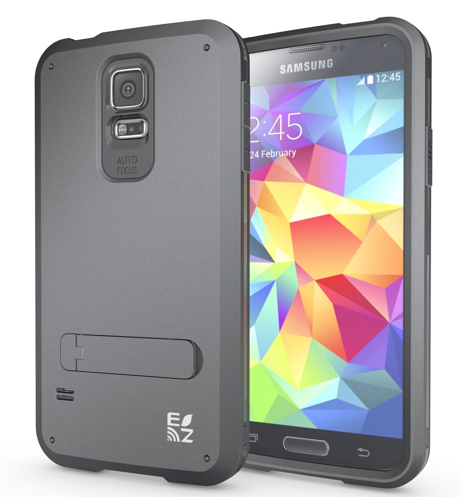 [SHIELDX] Protective Tough 3 Layers Armor Rugged Case Cover with Build-In Stand for Samsung Galaxy S5 (Grey)