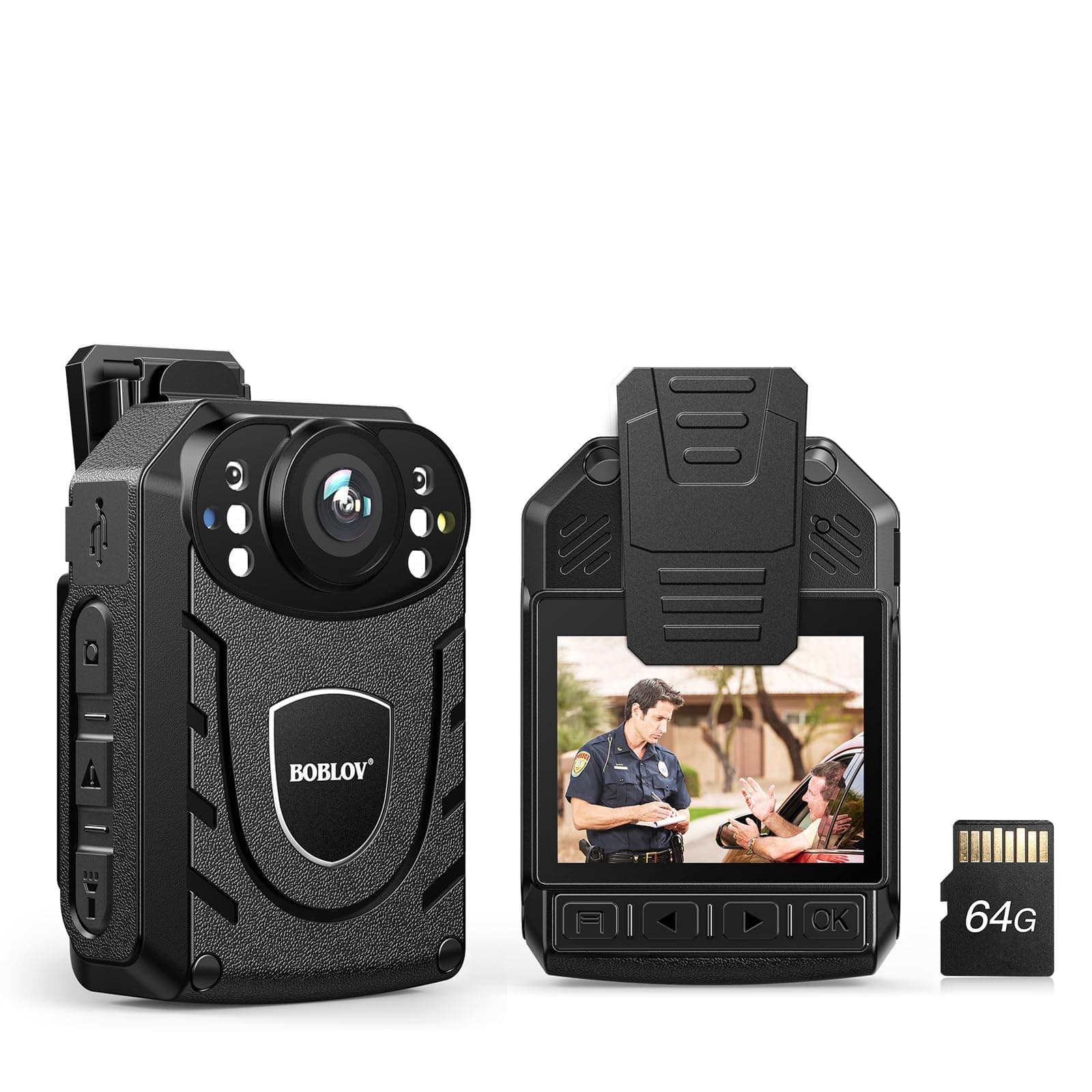 BOBLOV Police Body Camera with 64GB Memory Card, KJ21 1296P Bodycam for Secur...