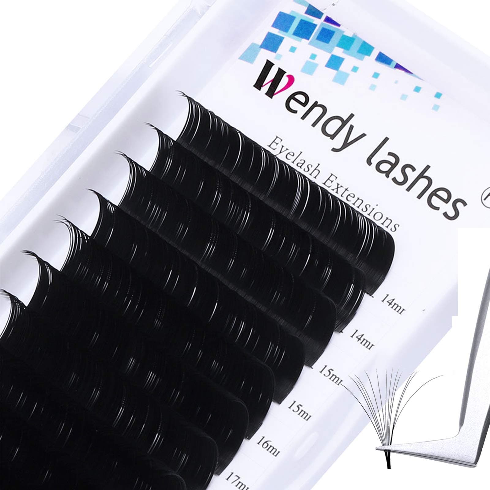 Easy Fan Lashes, C Curl 0.03mm 14-20mm Mixed, 3D 5D 10D Russian Individual Eyelash Extensions, Self Fanning Volume Lash Black, Lightweight and Flexible Synthetic Fibers(KH-0.03-C-14-20)