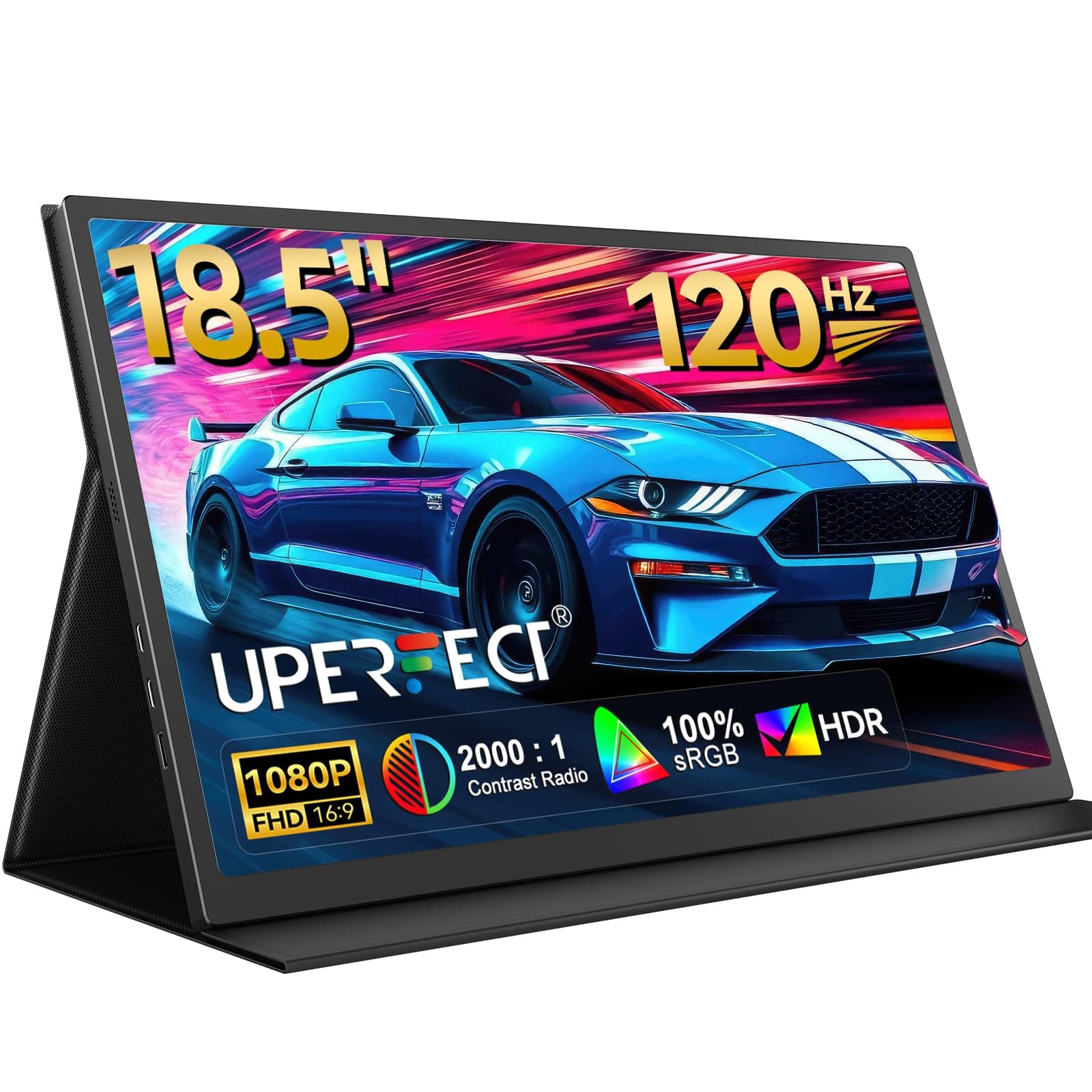UPERFECT Portable Monitor 18.5" 120HZ 100% sRGB Portable Laptop Monitor w/VESA & Cover, FreeSync HDR Gaming Monitor, 350Nits USB-C & HDMI Travel External Second Screen for Laptop, PC, Game Consoles