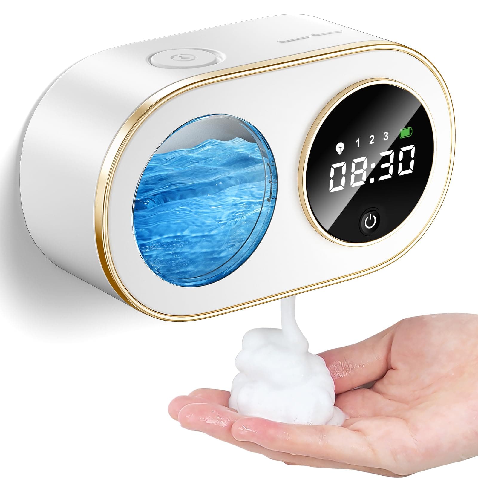 Automatic Soap Dispenser Touchless Auto Foaming Hand Soap Dispenser Wall Mount Electric Hands Free Modern Smart Dish Soap Dispensers Rechargeable for Bathroom and Kitchen (White)