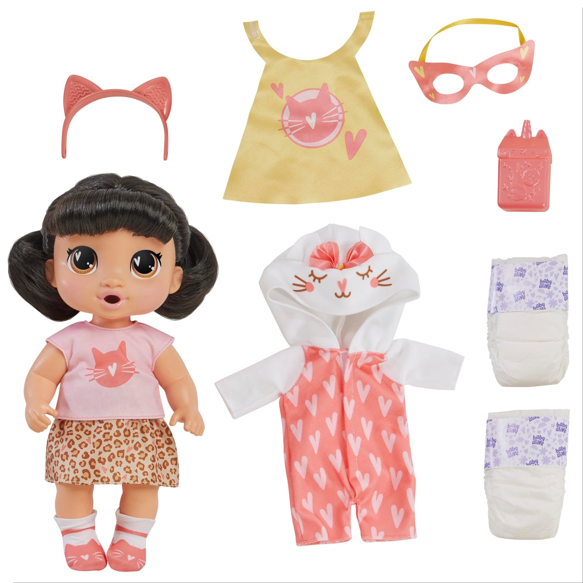 Super BFF Katie Kat Black Hair Dress Up Baby Doll Playset, 11 Inches, Toys for 3 Year Old Girls & Boys & Up (Amazon Exclusive)