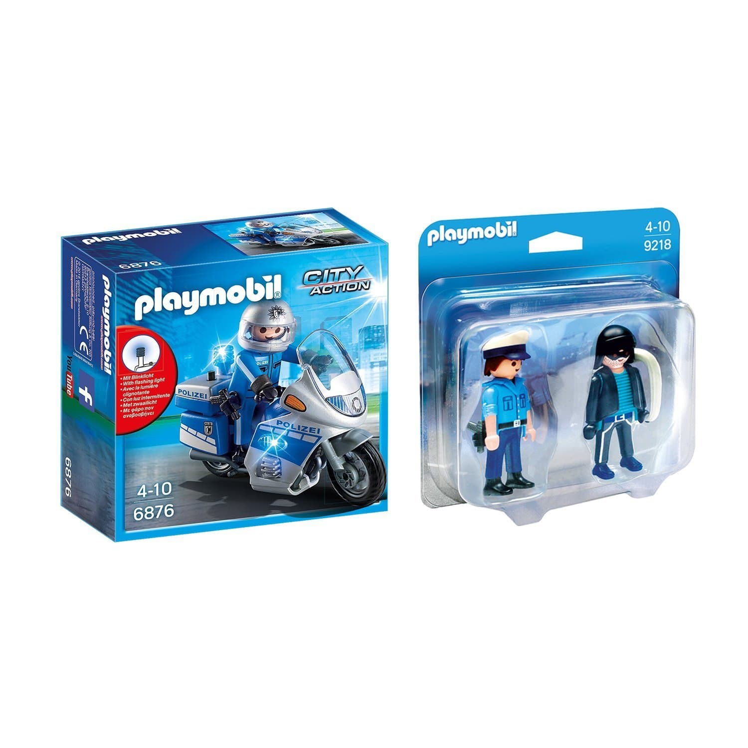 PLAYMOBIL® City Action 2 pcs. Set 6876 9218 Motorcycle patrol with LED lamp + Police Officer and Thief