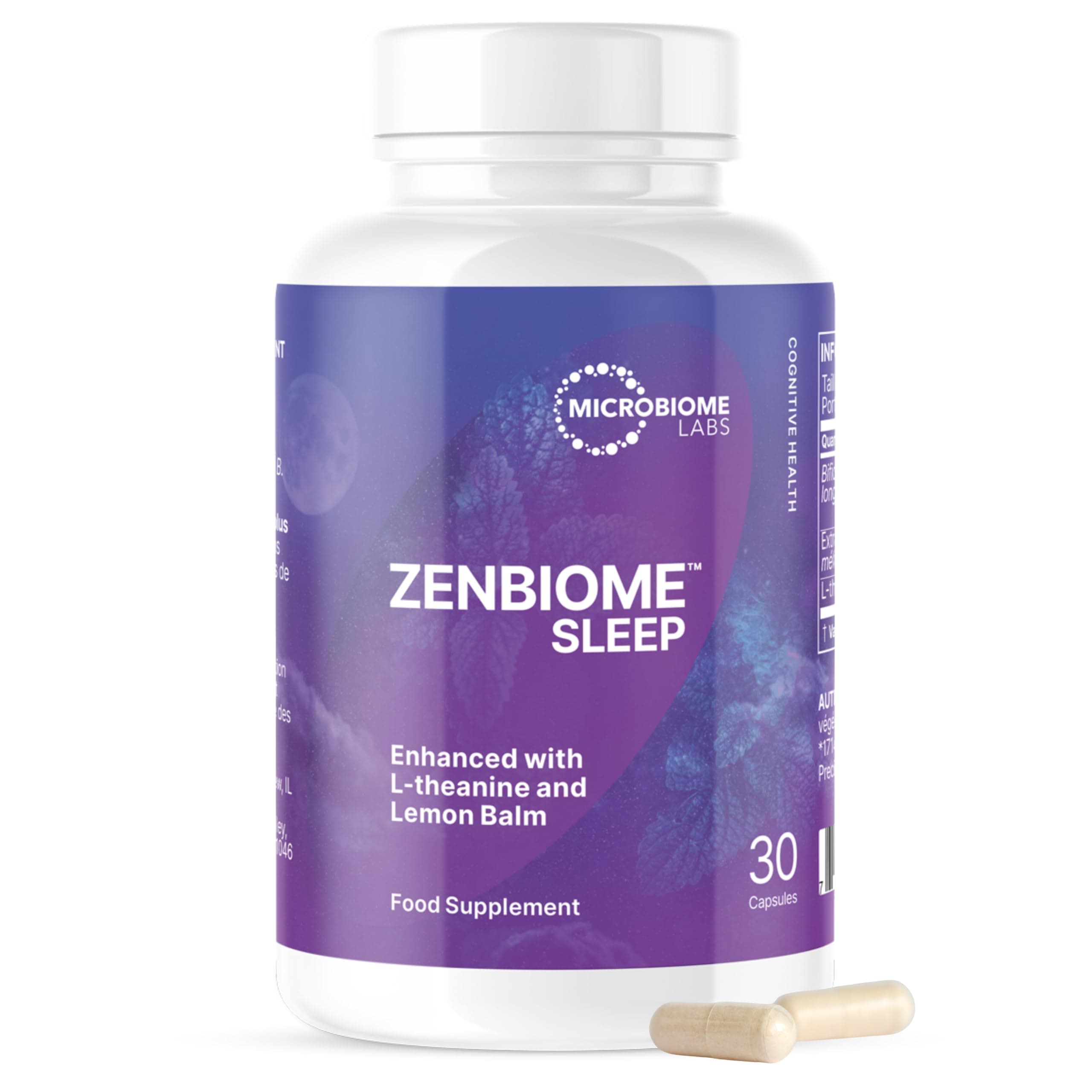 ZenBiome Sleep – Clinically Studied Bifidobacterium longum 1714™ Probiotic Supplement with L-Theanine & Lemon Balm – Sleep & Bedtime Support, Shelf-Stable – 30 Capsules